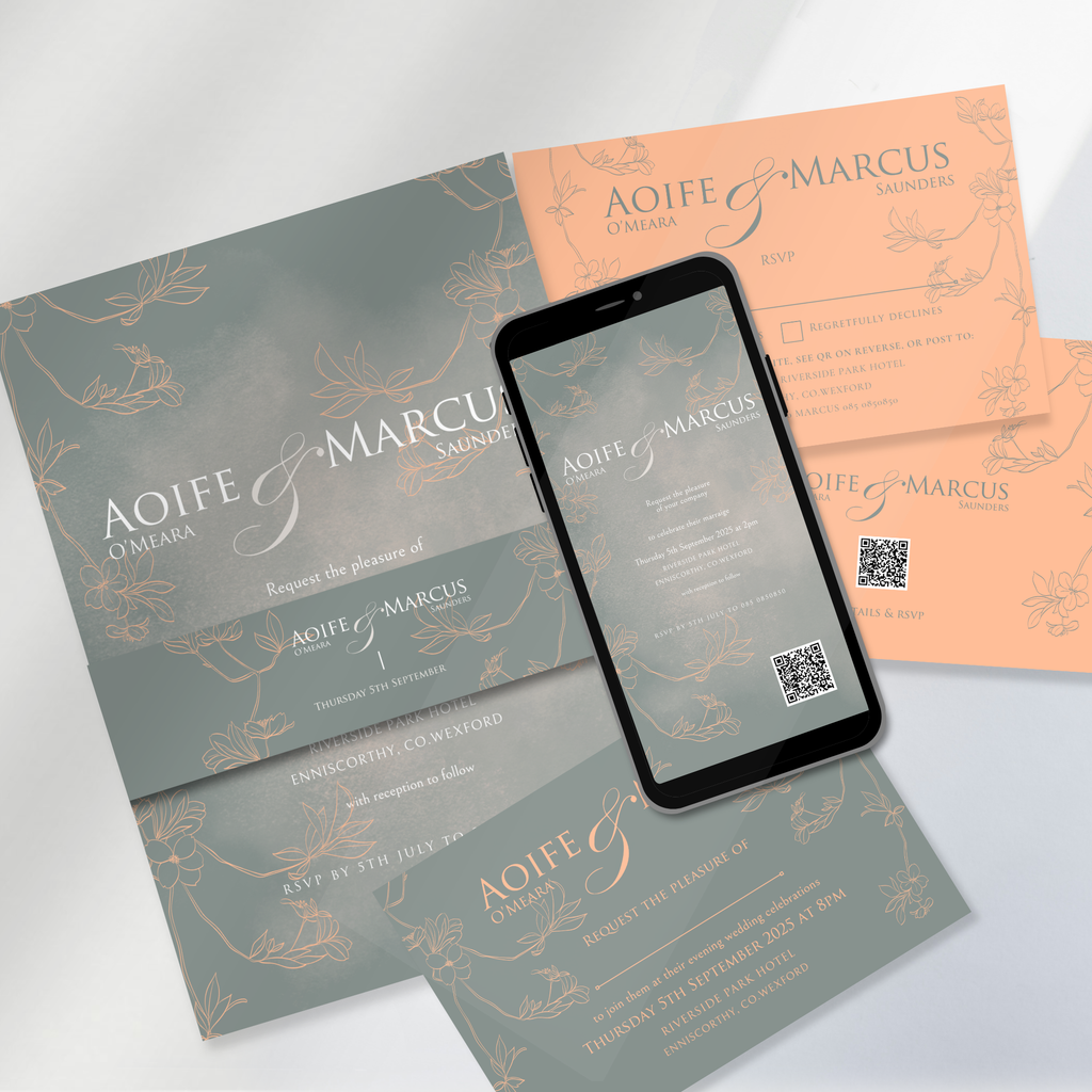 Sage Bloom Botanical Wedding Invitation Suite – Canva Template