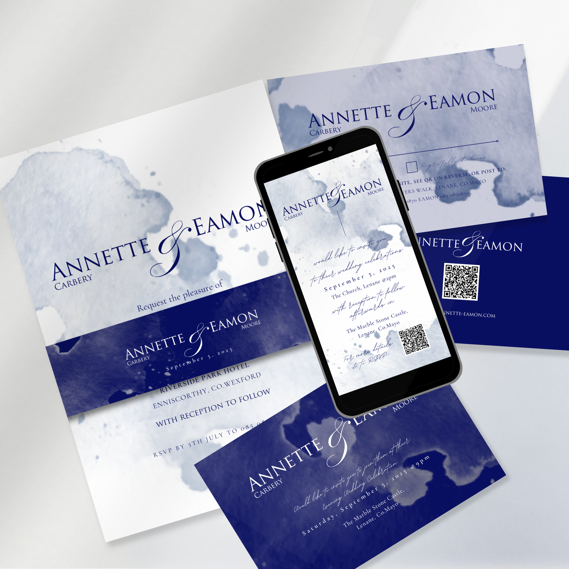 Seaside Mist Watercolour Wedding Invitation Suite (Editable Canva Templates)