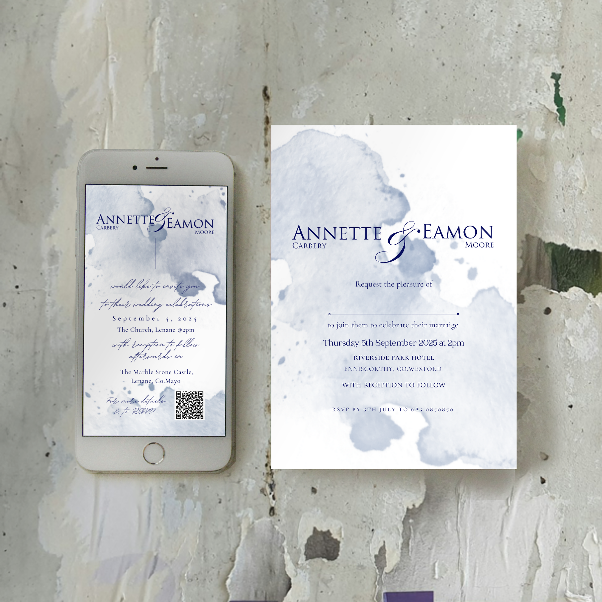 Seaside Mist Watercolour Wedding Invitation Suite (Editable Canva Templates)