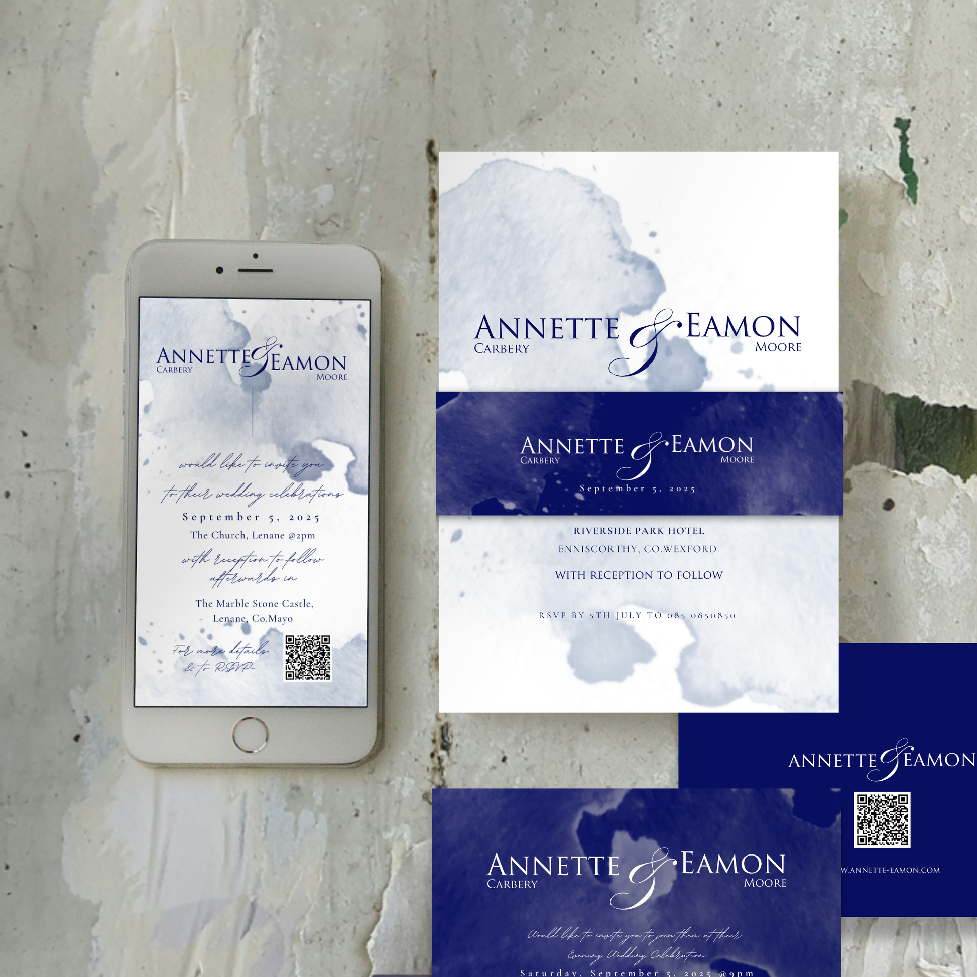 Seaside Mist Watercolour Wedding Invitation Suite (Editable Canva Templates)
