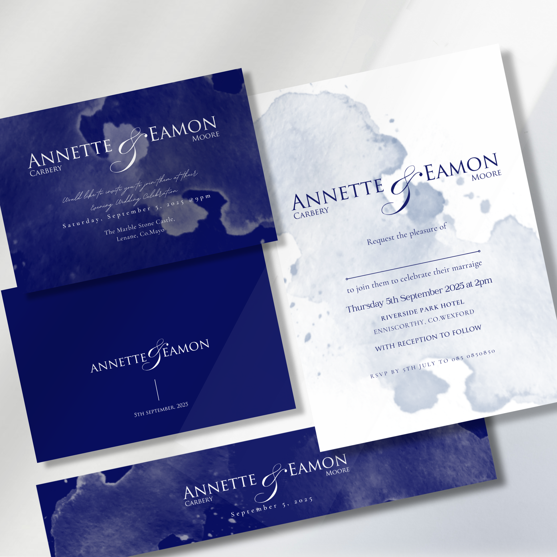Seaside Mist Watercolour Wedding Invitation Suite (Print-Ready PDF Files)