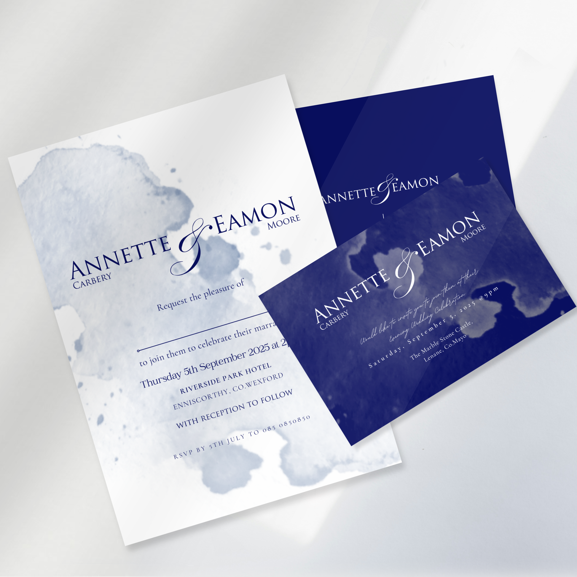 Seaside Mist Watercolour Wedding Invitation Suite (Print-Ready PDF Files)