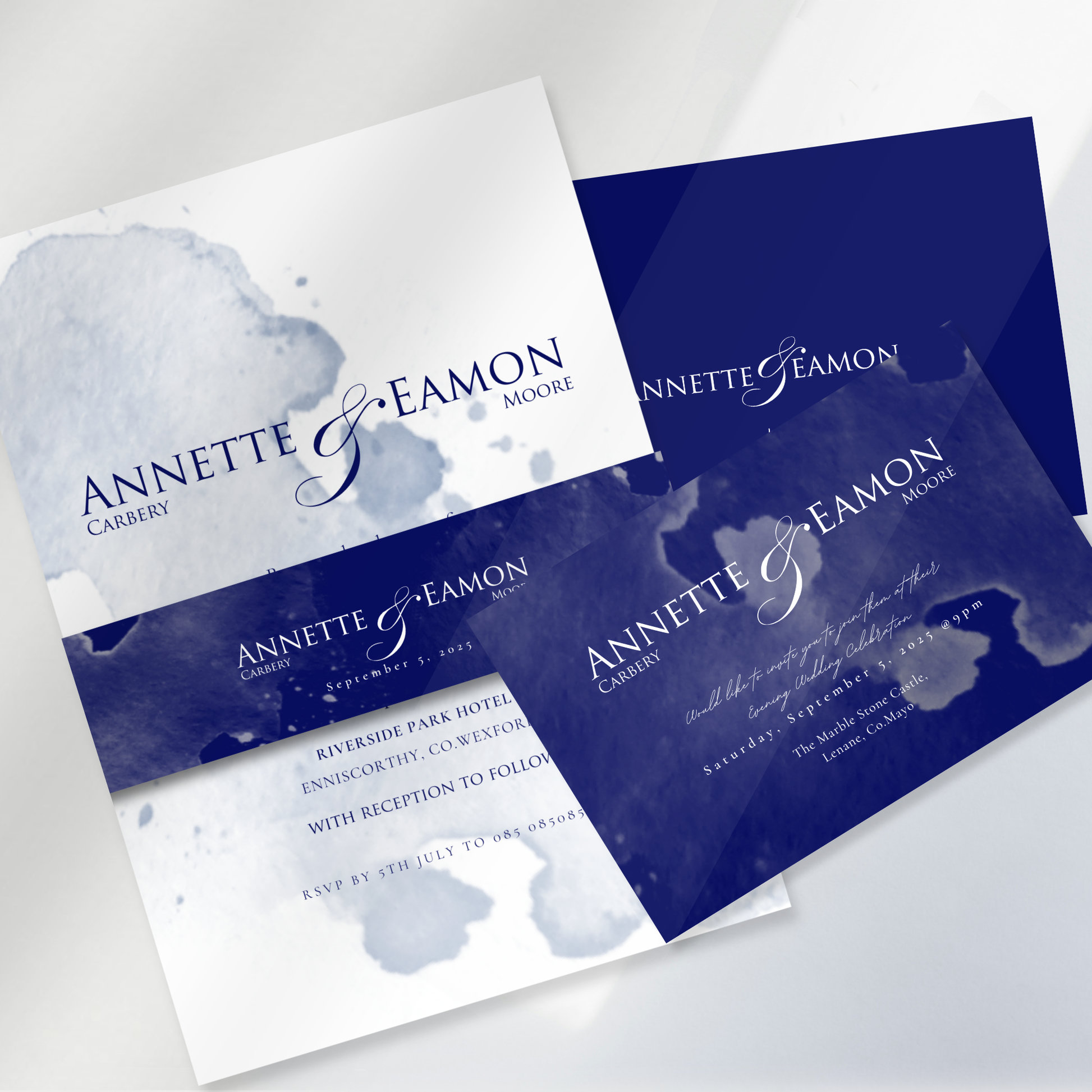 Seaside Mist Watercolour Wedding Invitation Suite (Print-Ready PDF Files)