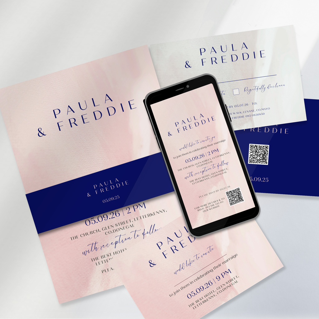Blush Whisper Watercolour Wedding Invitation Suite – Canva Template