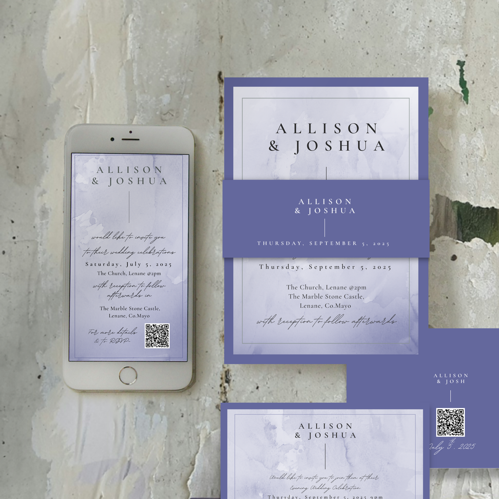 Lavender Mist Watercolour Wedding Invitation Suite – Canva Template
