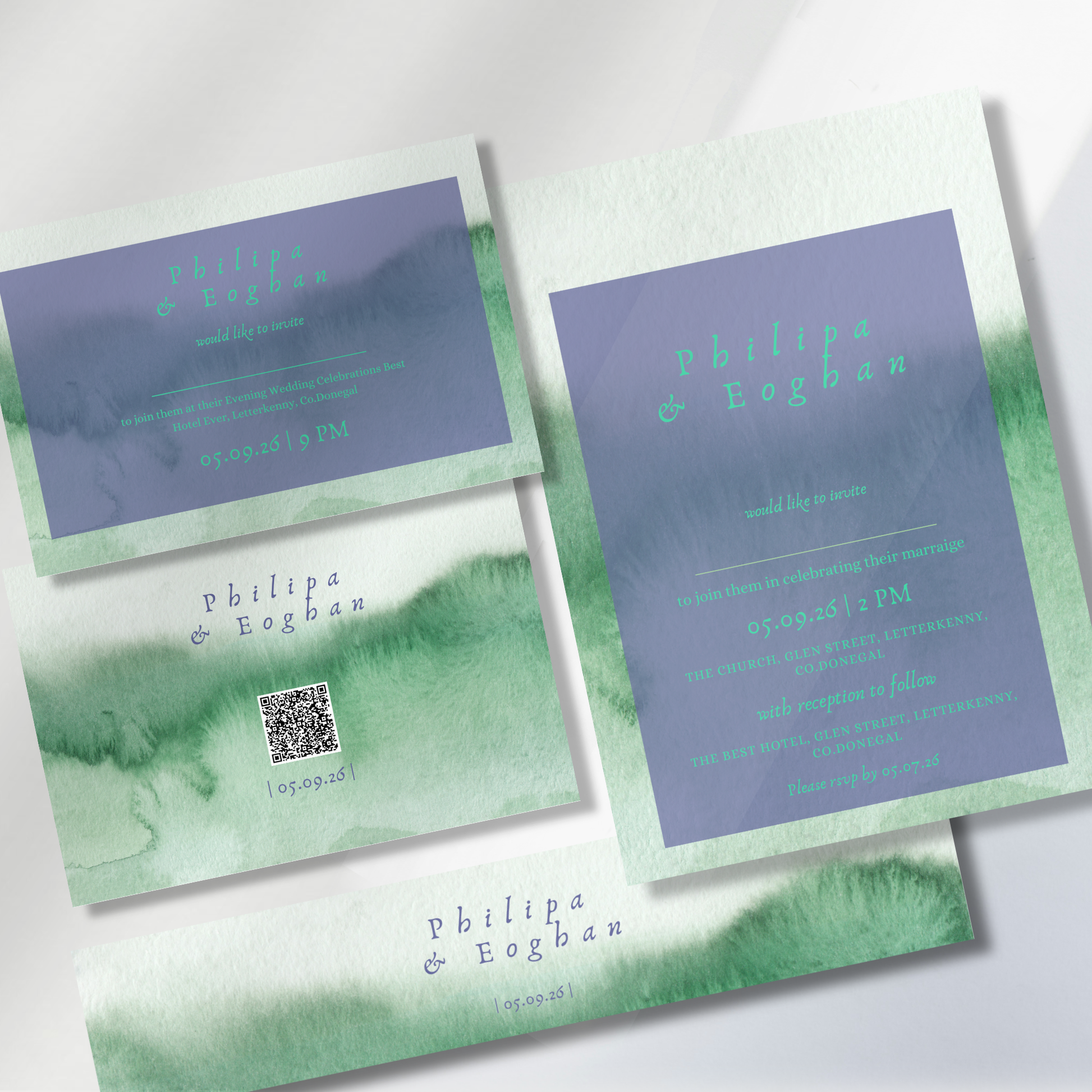 Meadow Mist Watercolour Wedding Invitation Suite – Canva Template