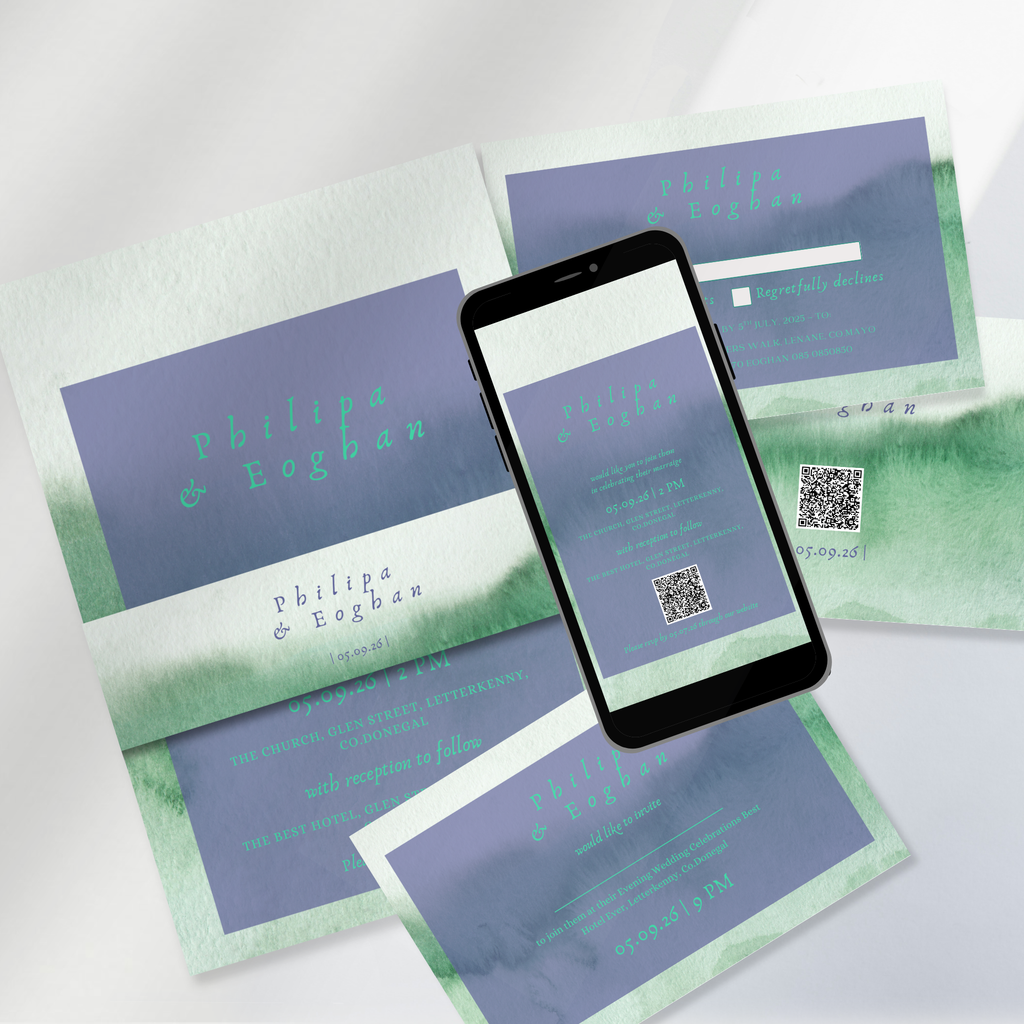 Meadow Mist Watercolour Wedding Invitation Suite – Canva Template