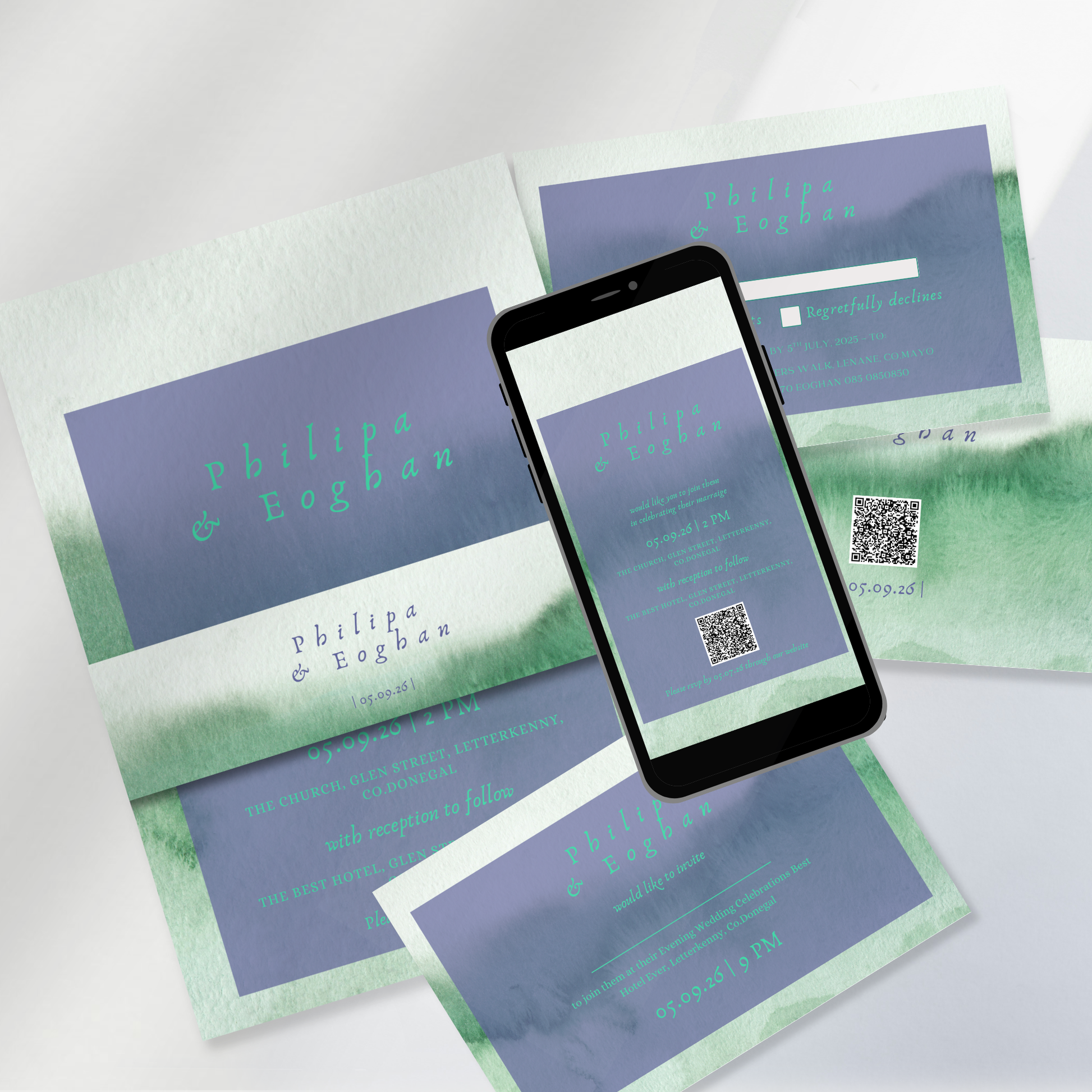 Meadow Mist Watercolour Wedding Invitation Suite – Canva Template