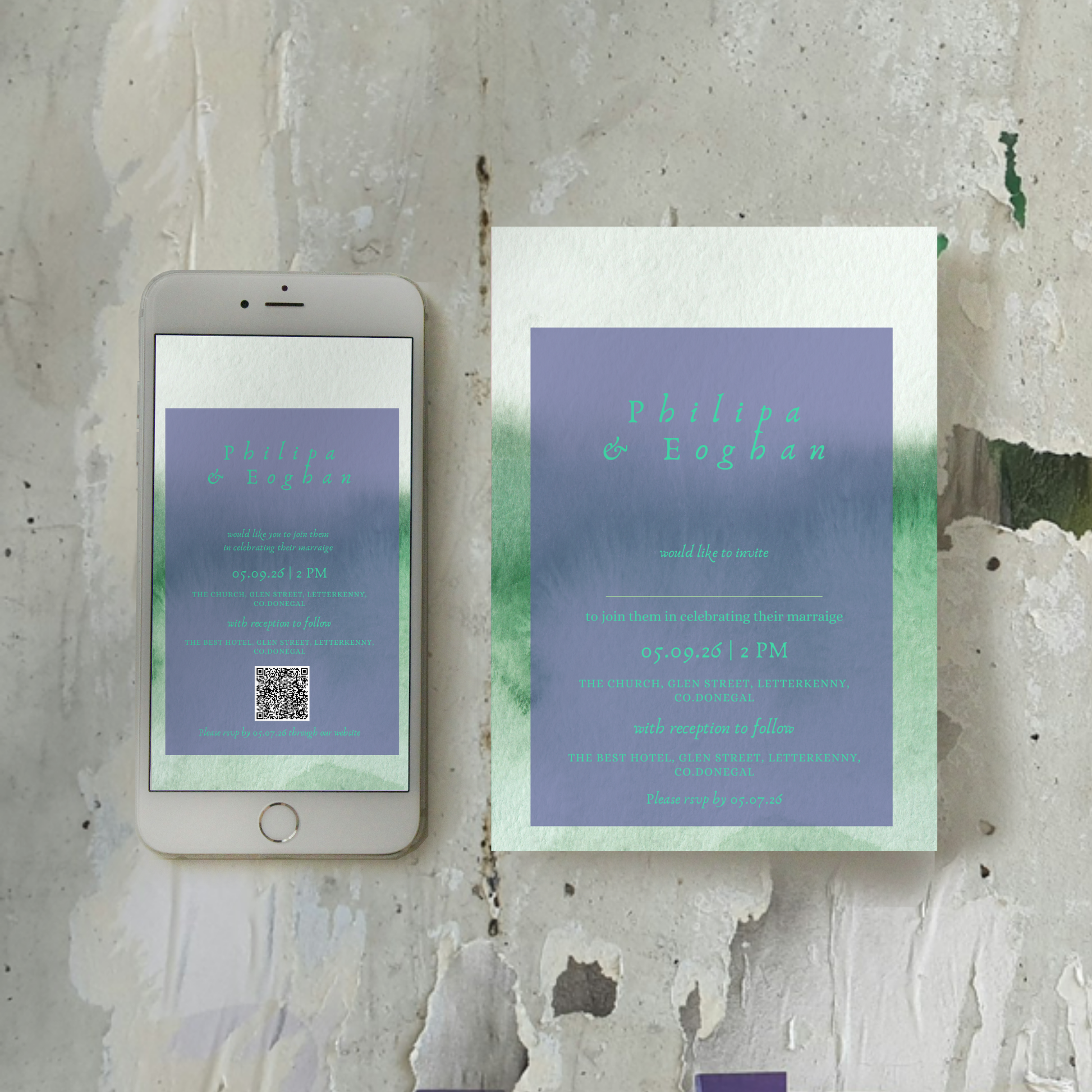 Meadow Mist Watercolour Wedding Invitation Suite – Canva Template