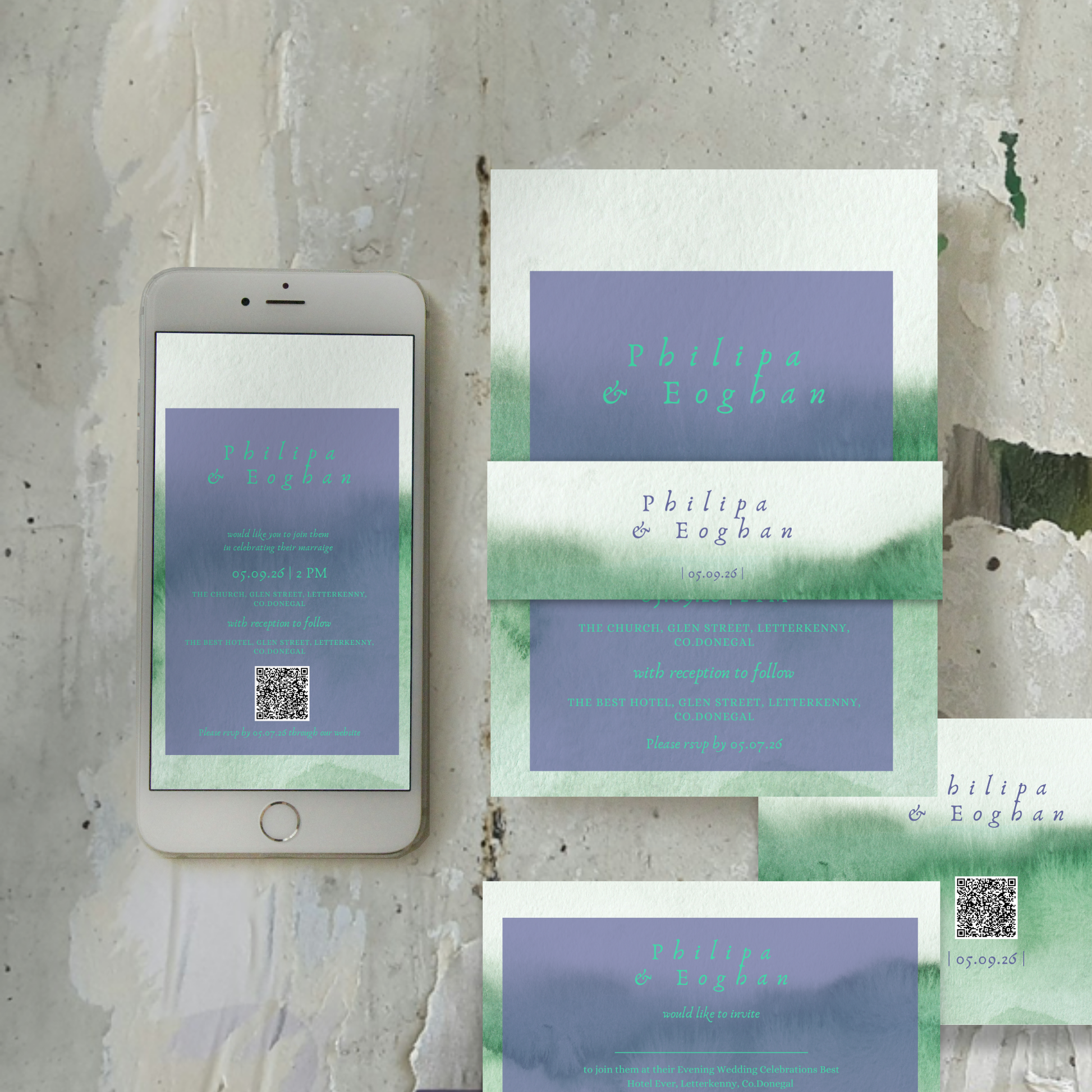 Meadow Mist Watercolour Wedding Invitation Suite – Canva Template