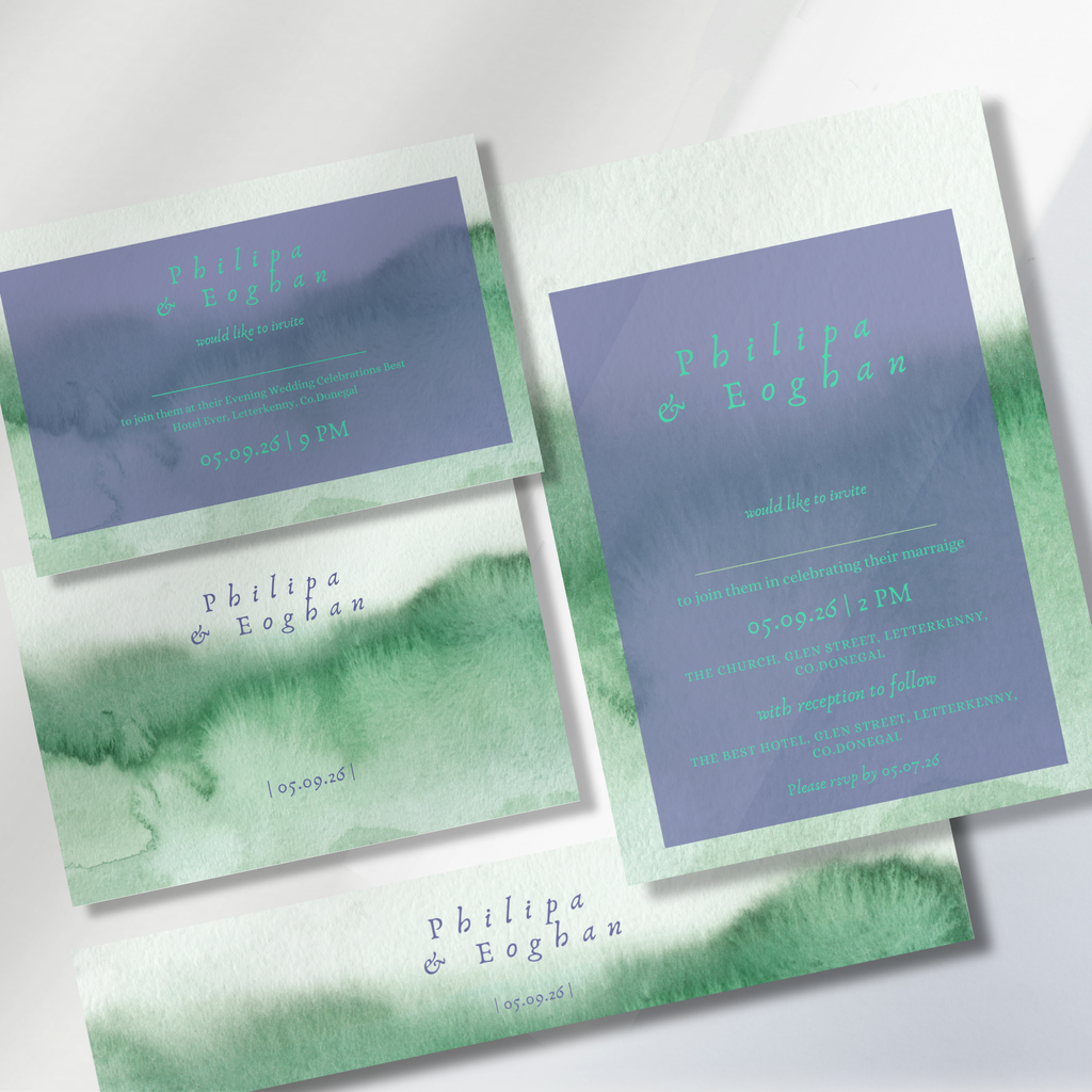 Meadow Mist Watercolour Wedding Invitation Suite – Canva Template