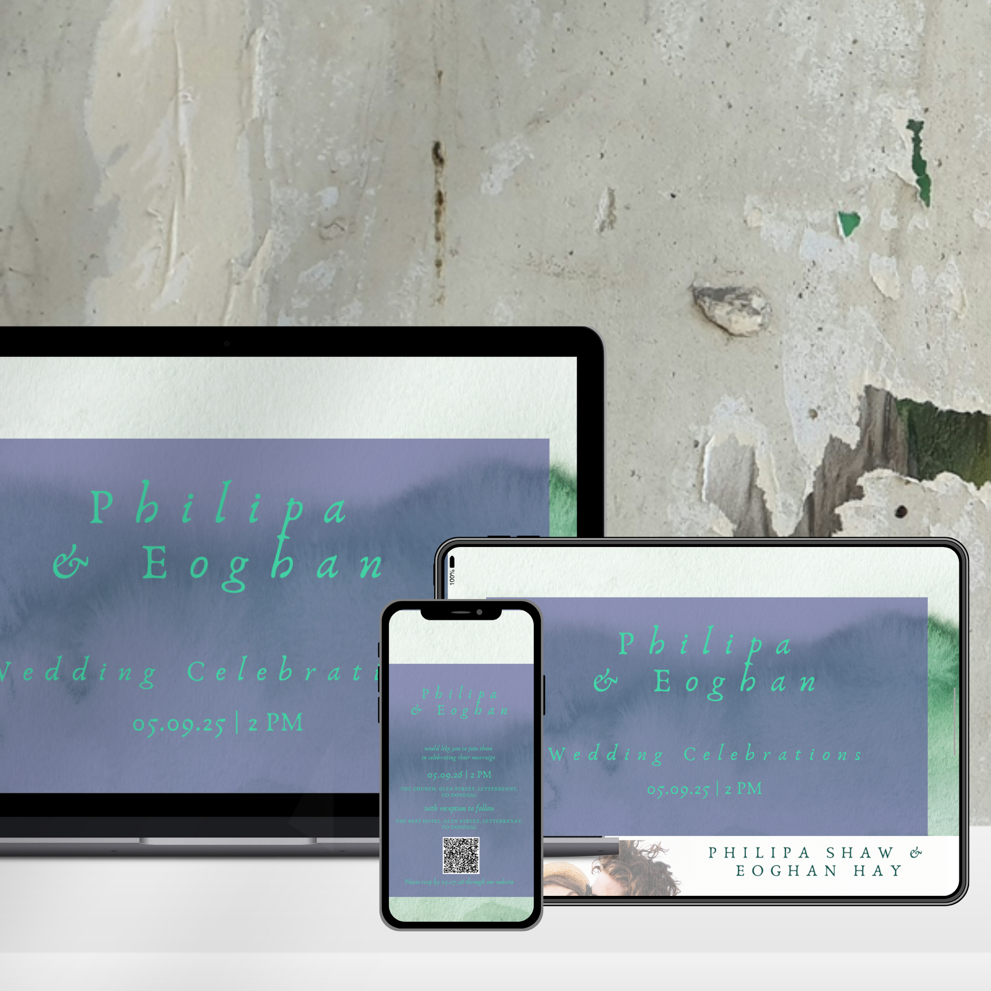 Meadow Mist Watercolour Wedding Invitation Suite – Canva Template