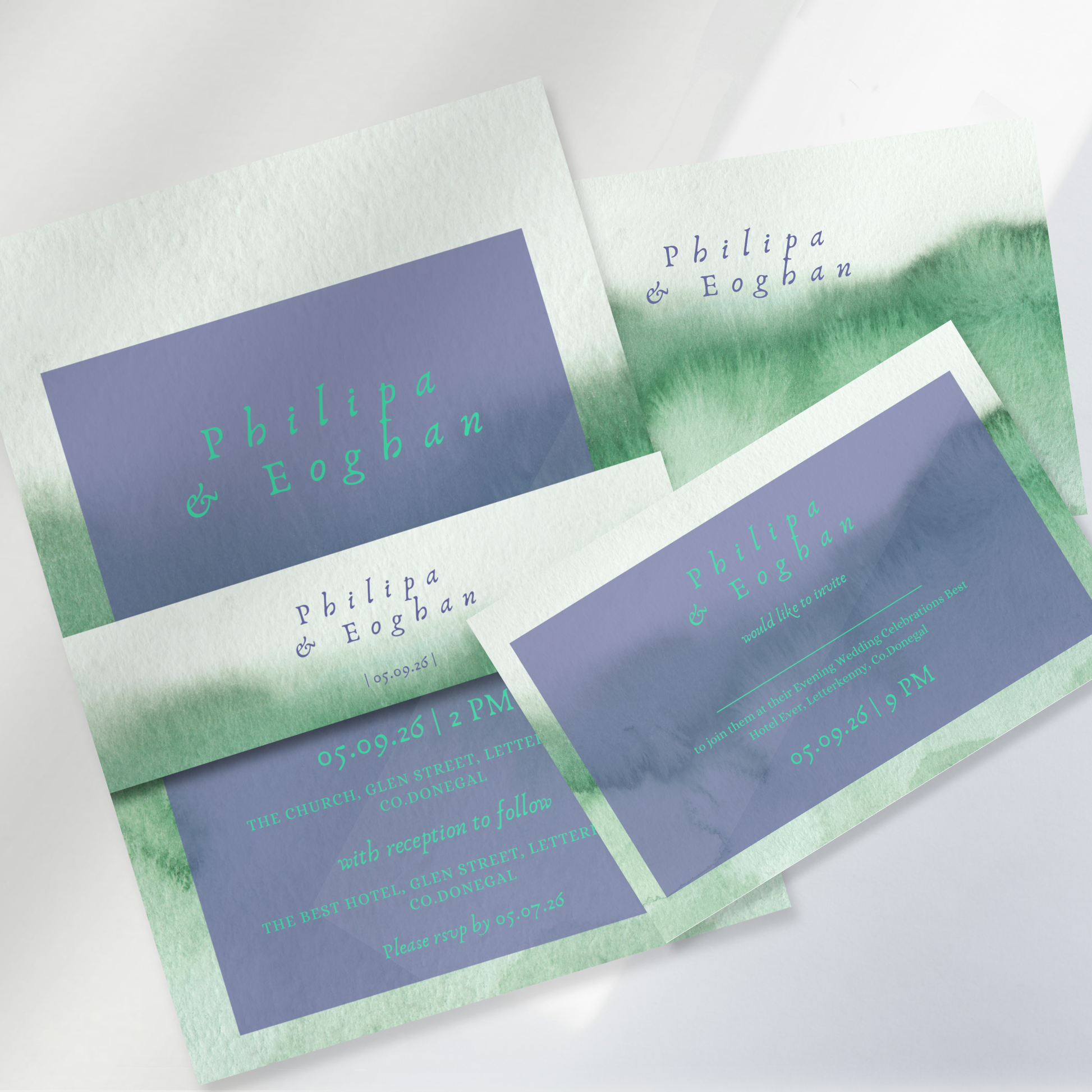 Meadow Mist Watercolour Wedding Invitation Suite – Canva Template
