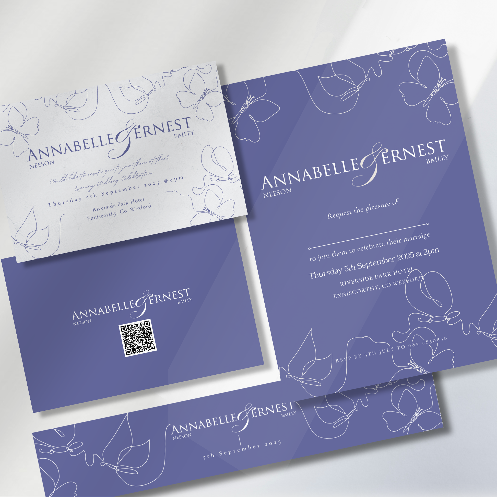 Midnight Bloom Line Art Wedding Invitation Suite – Canva Template