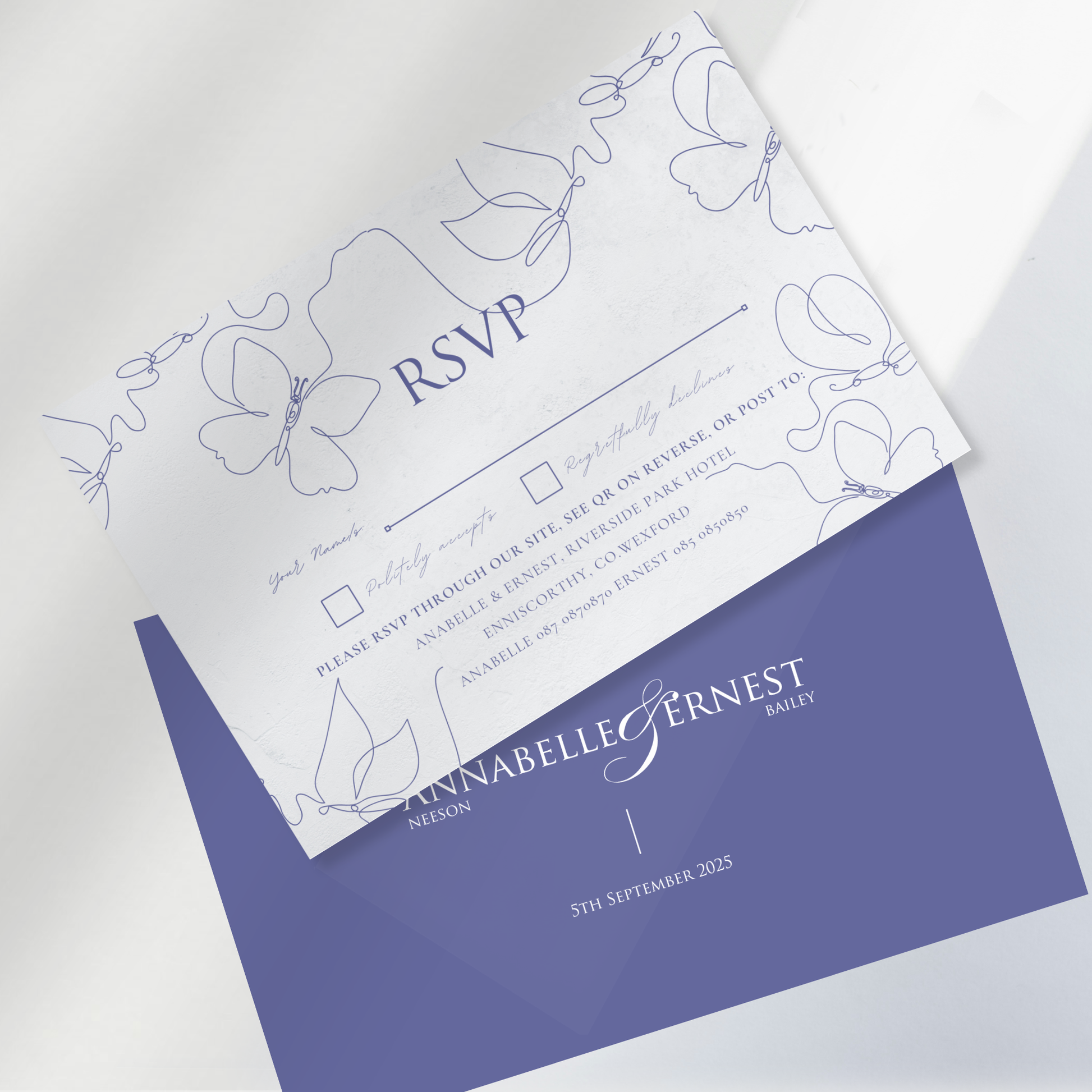 Midnight Bloom Line Art Wedding Invitation Suite (Print-Ready PDF Files)
