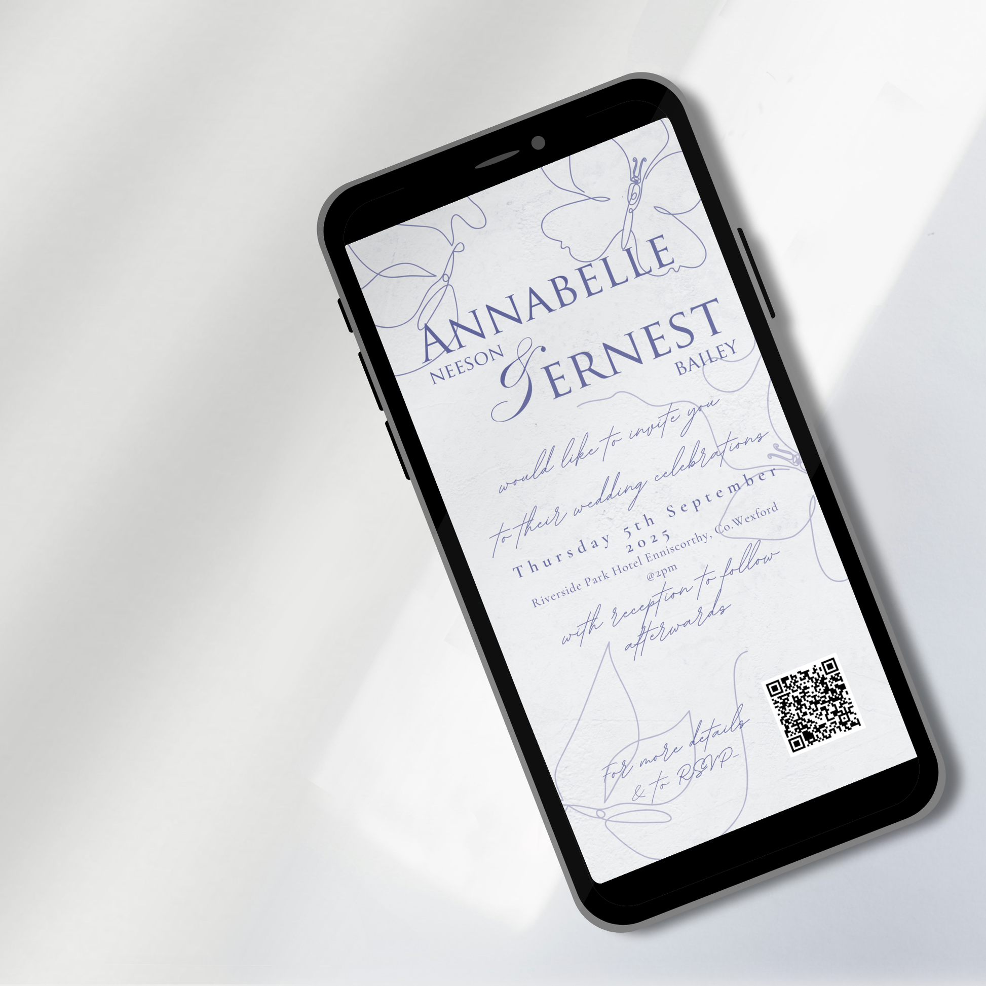 Midnight Bloom Line Art Wedding Invitation Suite – Canva Template
