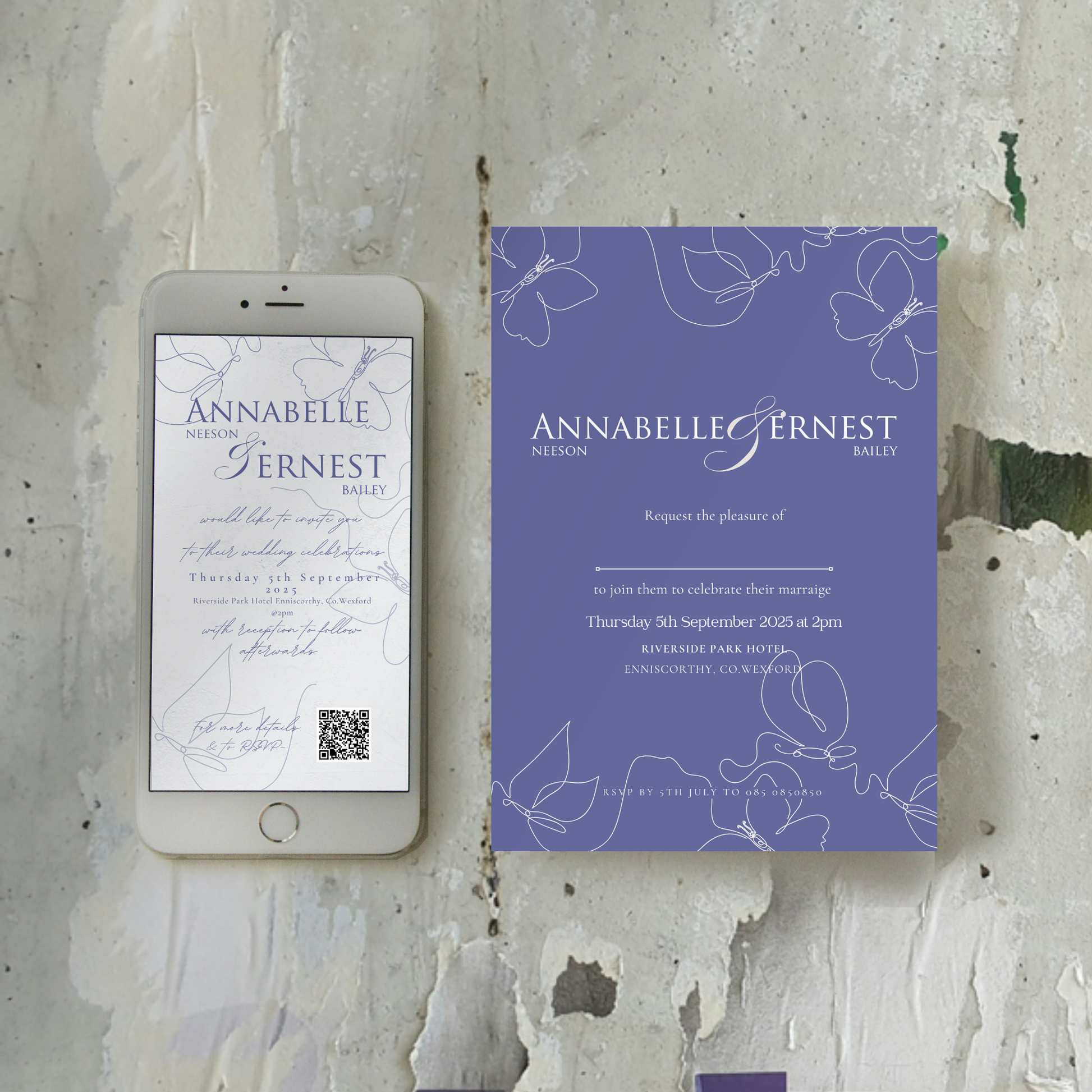 Midnight Bloom Line Art Wedding Invitation Suite – Canva Template