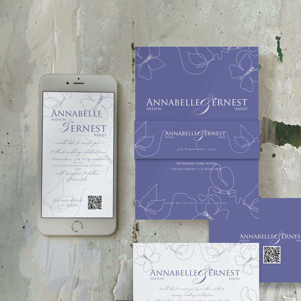 Midnight Bloom Line Art Wedding Invitation Suite – Canva Template