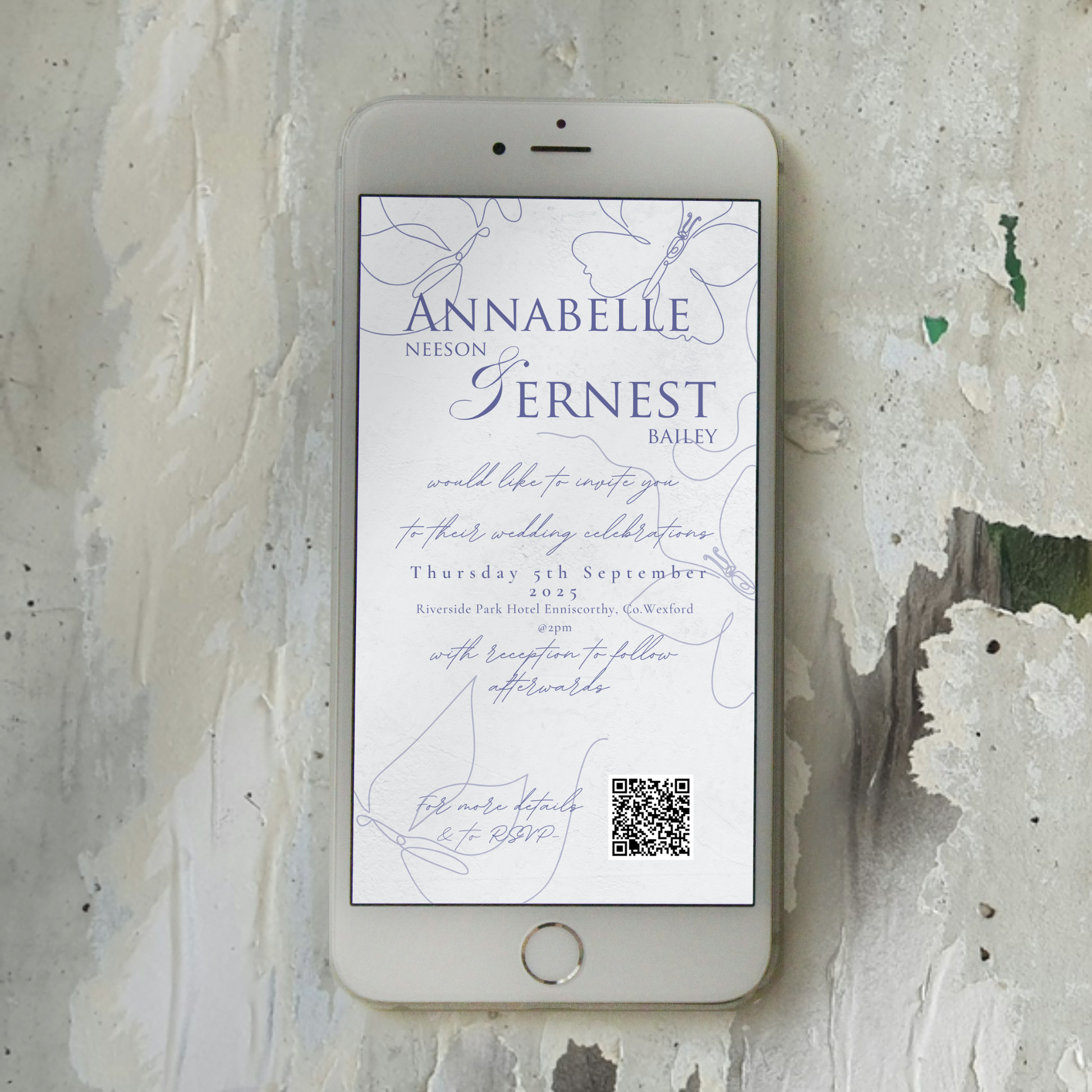 Midnight Bloom Line Art Wedding Invitation Suite – Canva Template