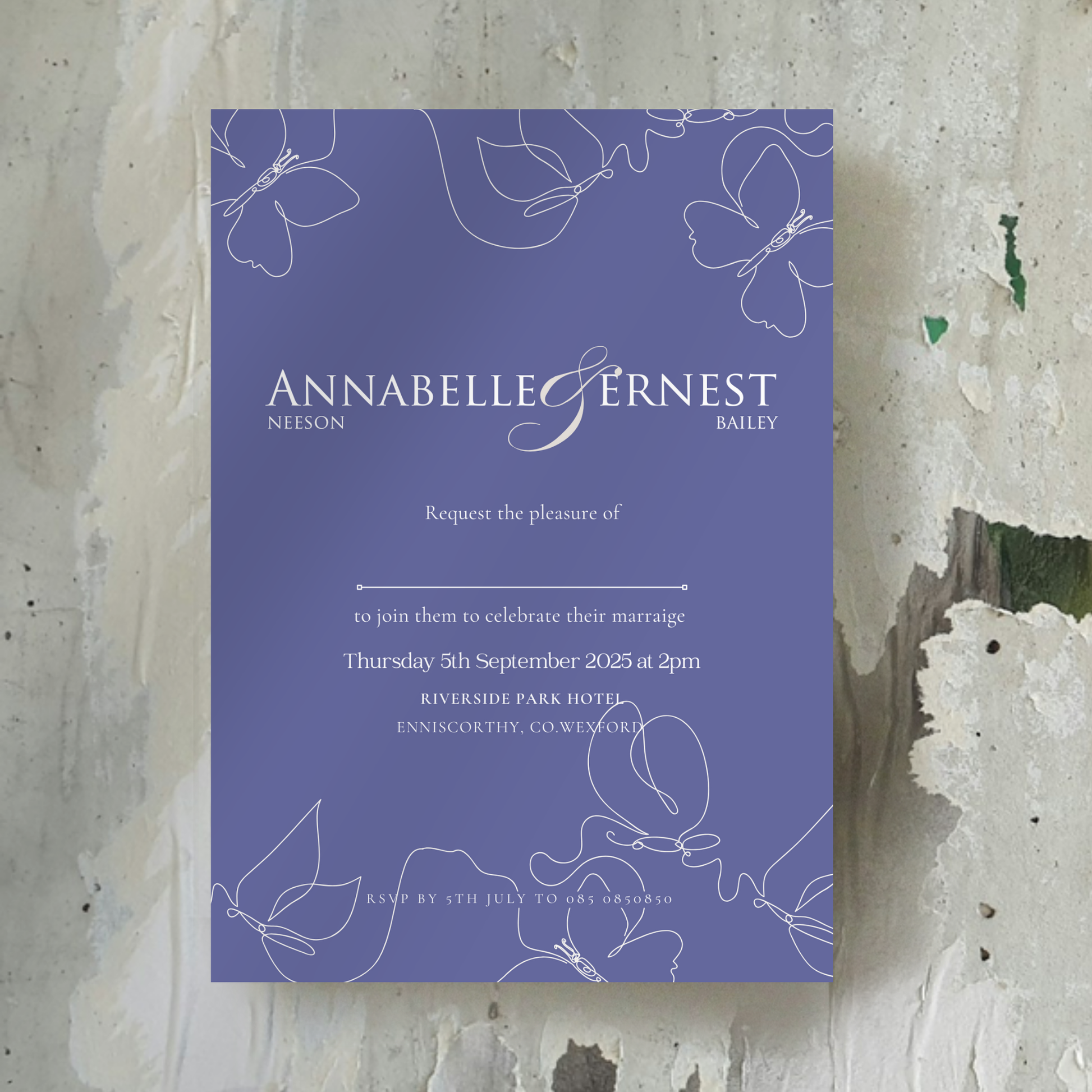 Midnight Bloom Line Art Wedding Invitation Suite (Print-Ready PDF Files)