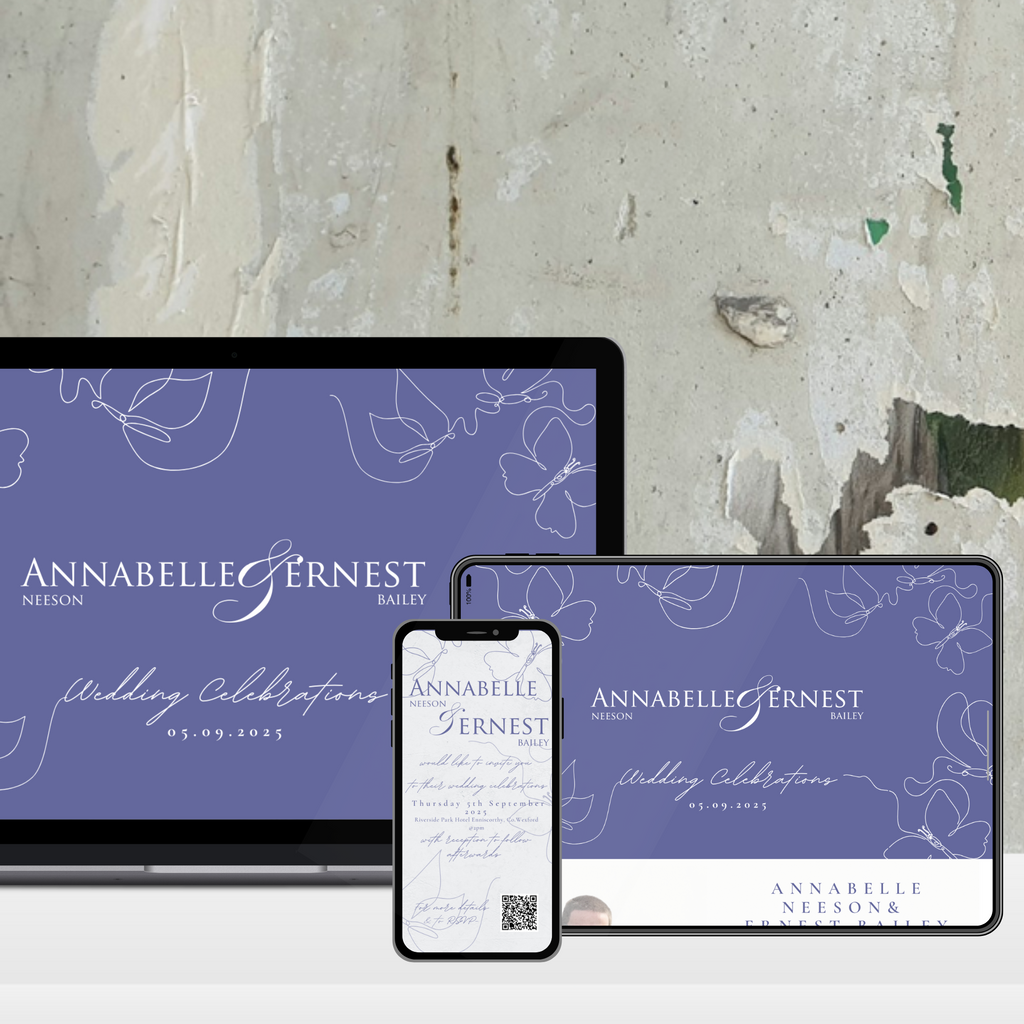 Midnight Bloom Line Art Wedding Invitation Suite – Canva Template