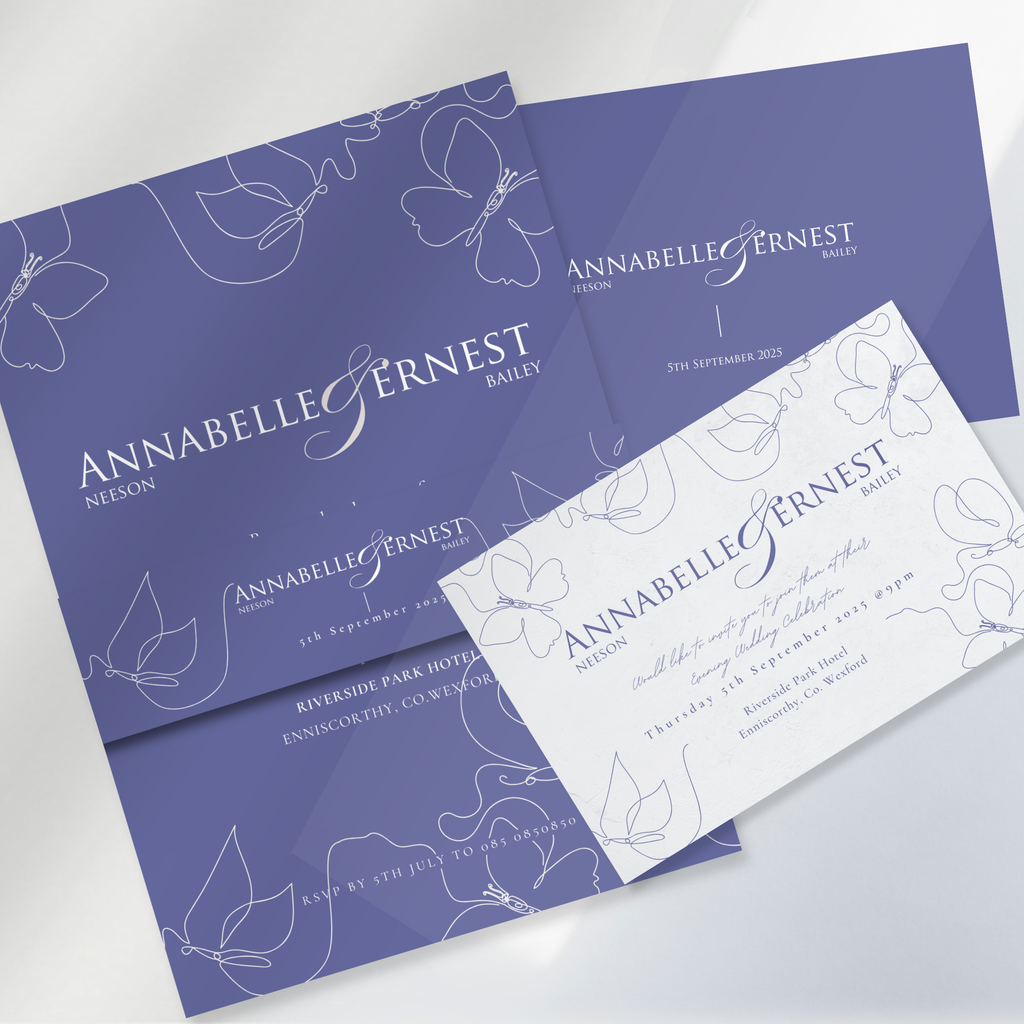 Midnight Bloom Line Art Wedding Invitation Suite (Print-Ready PDF Files)