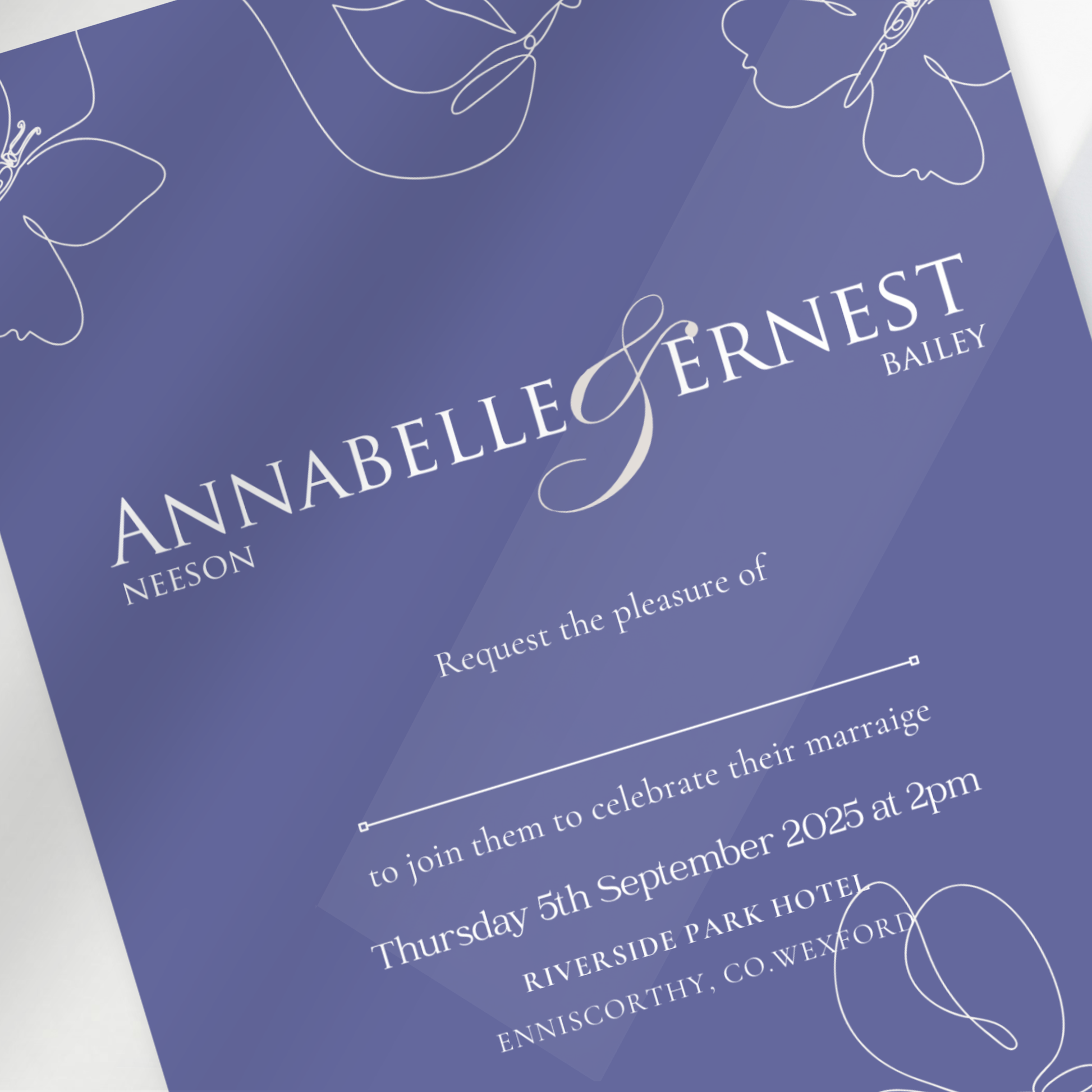 Midnight Bloom Line Art Wedding Invitation Suite (Print-Ready PDF Files)