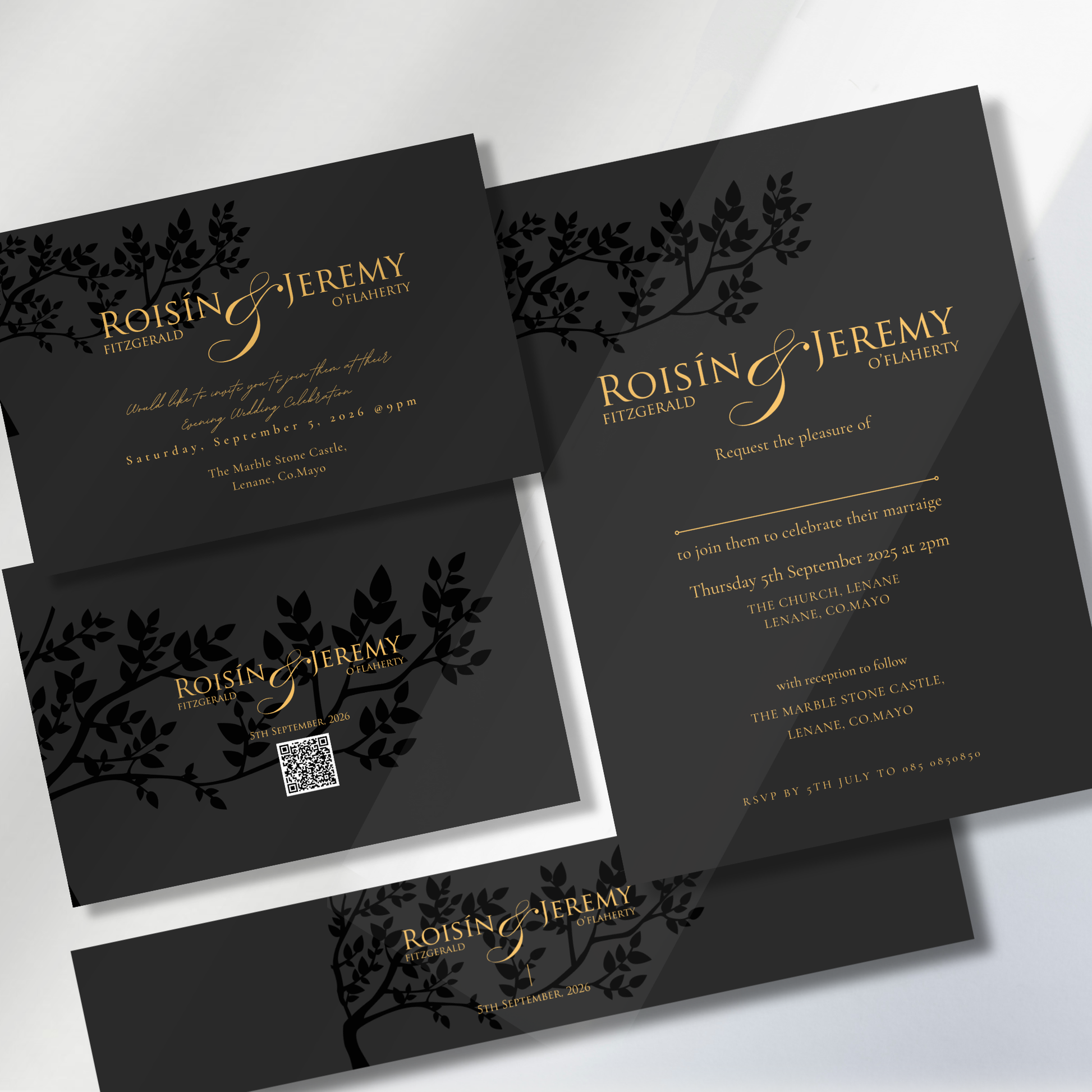 Midnight Botanical Wedding Invitation Suite – Canva Template