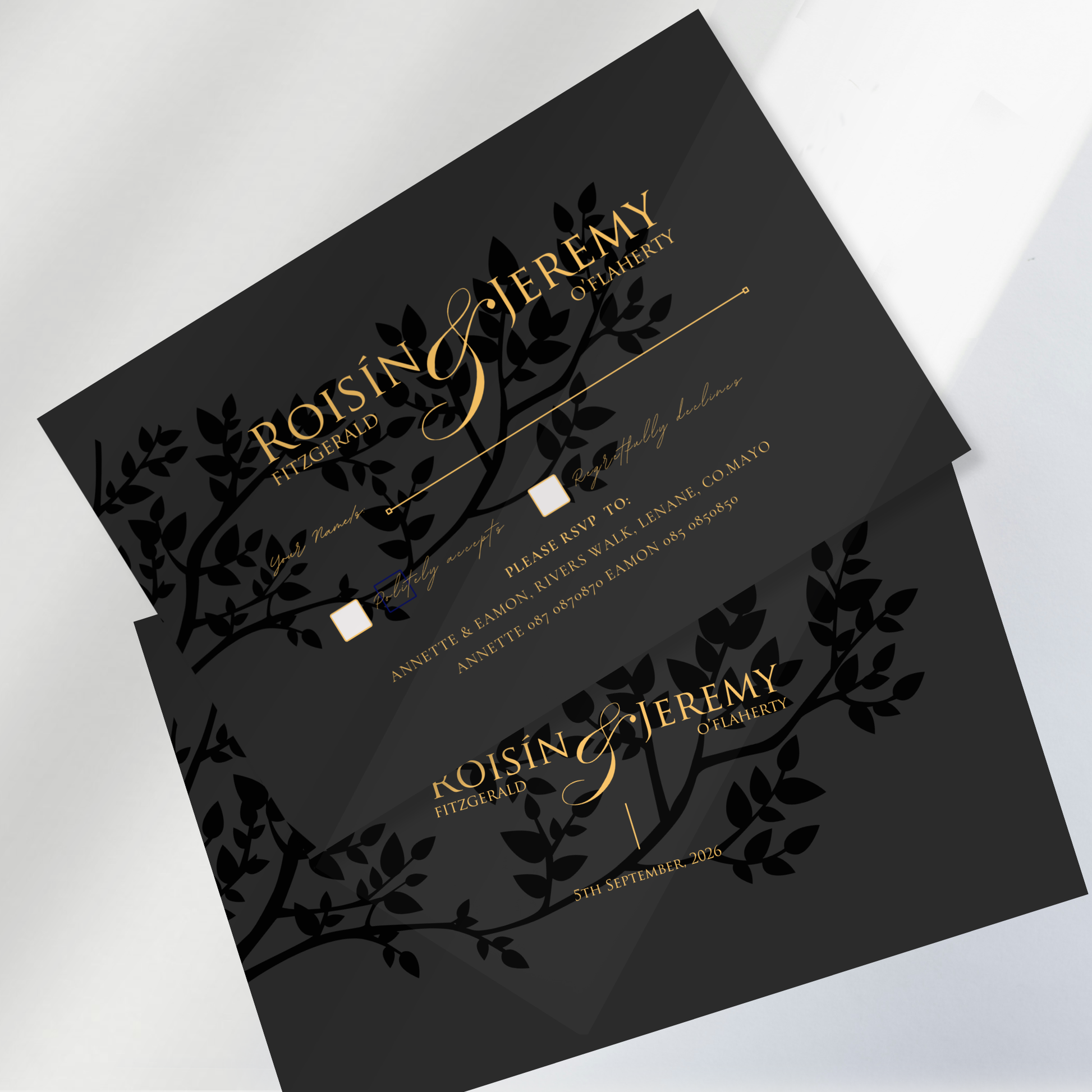 Midnight Botanical Wedding Invitation Suite (Print-Ready PDF Files)