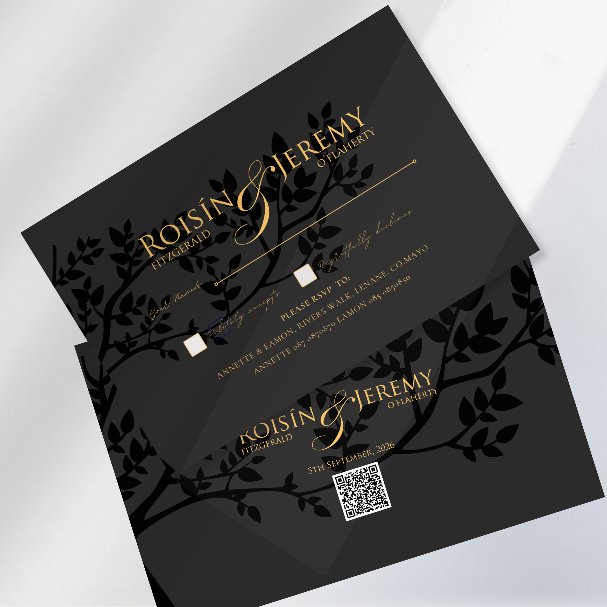 Midnight Botanical Wedding Invitation Suite – Canva Template