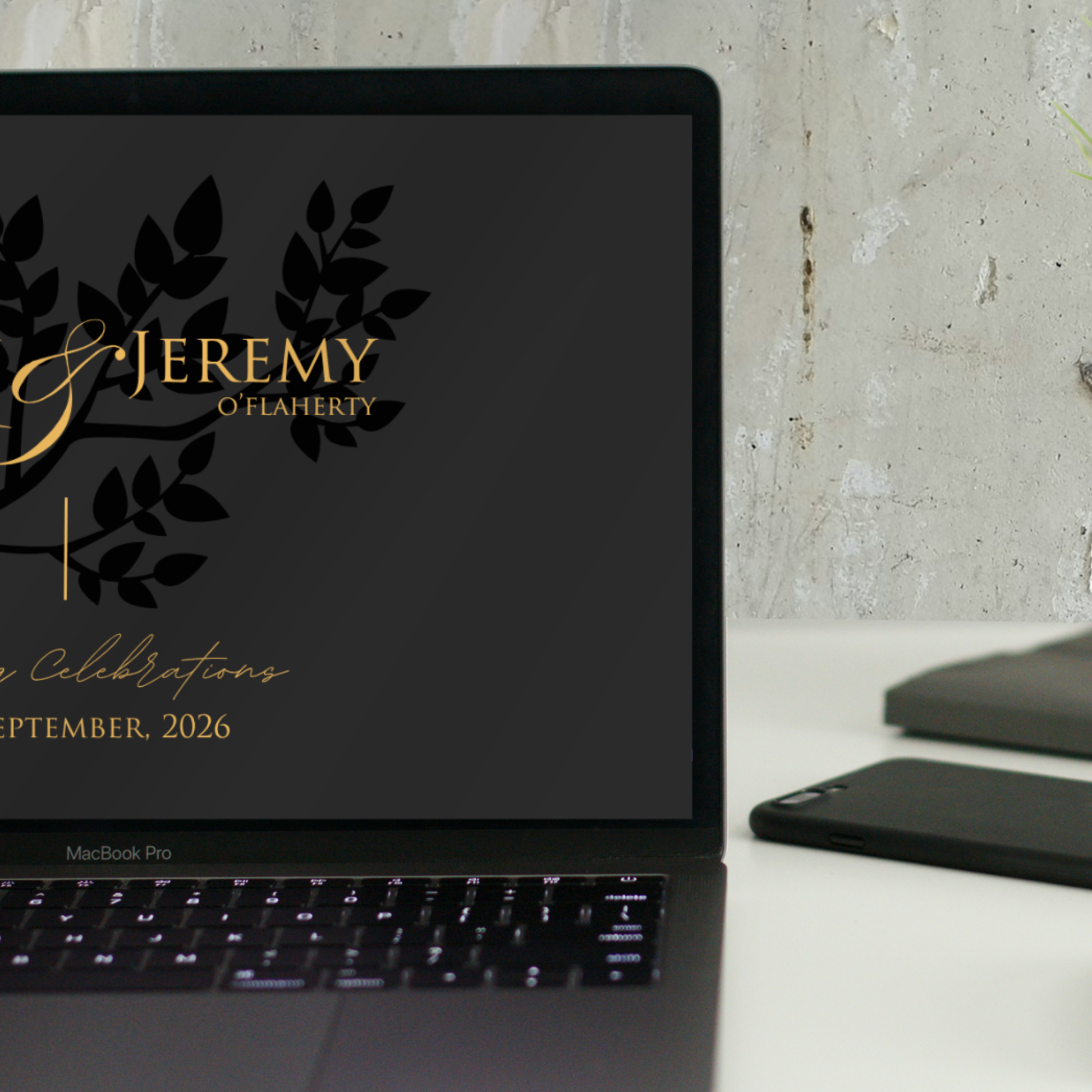Midnight Botanical Wedding Invitation Suite – Canva Template