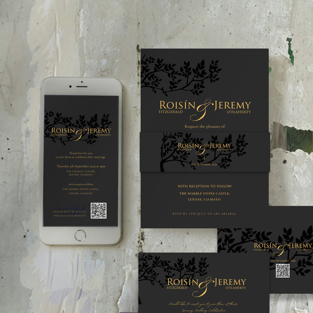 Midnight Botanical Wedding Invitation Suite – Canva Template