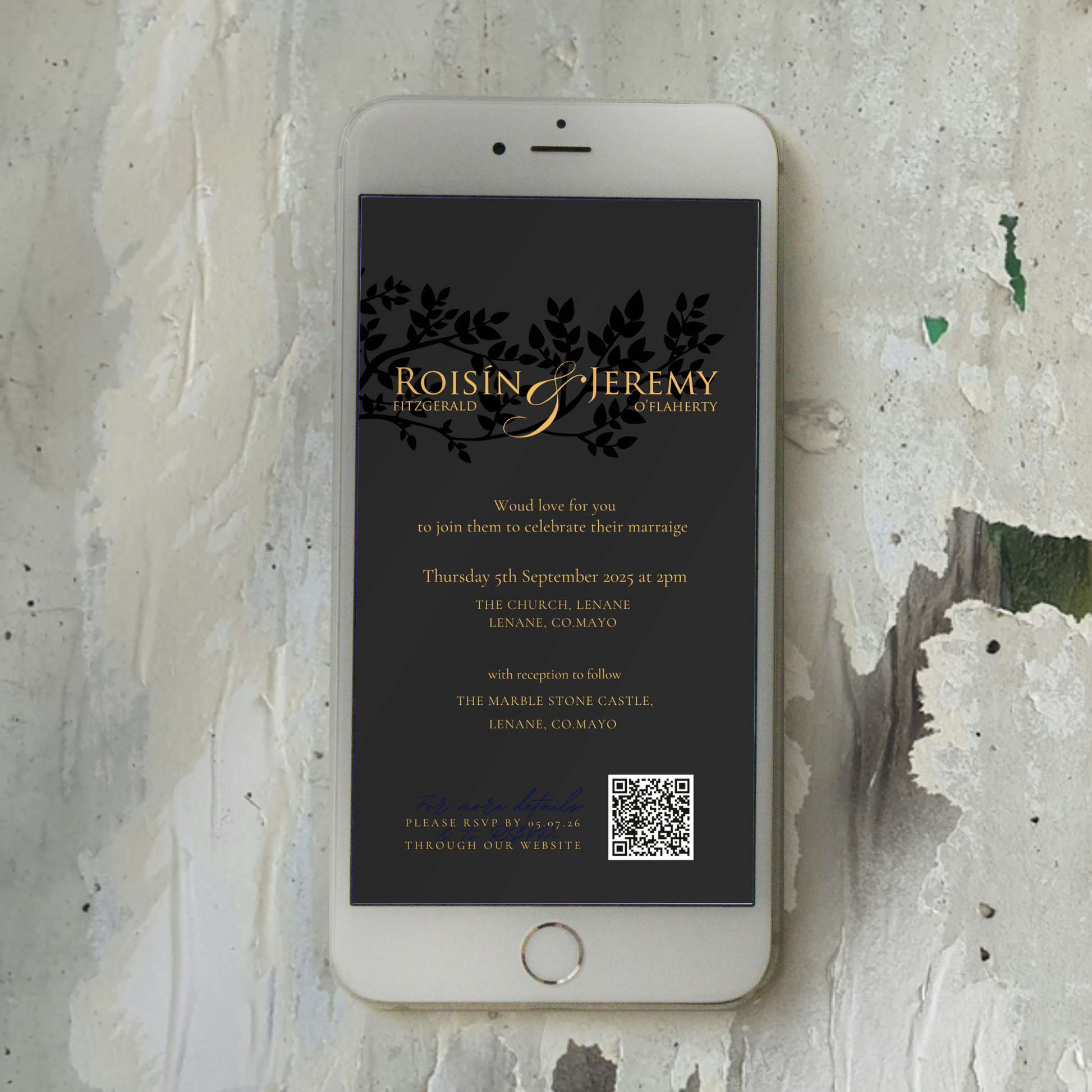 Midnight Botanical Wedding Invitation Suite – Canva Template