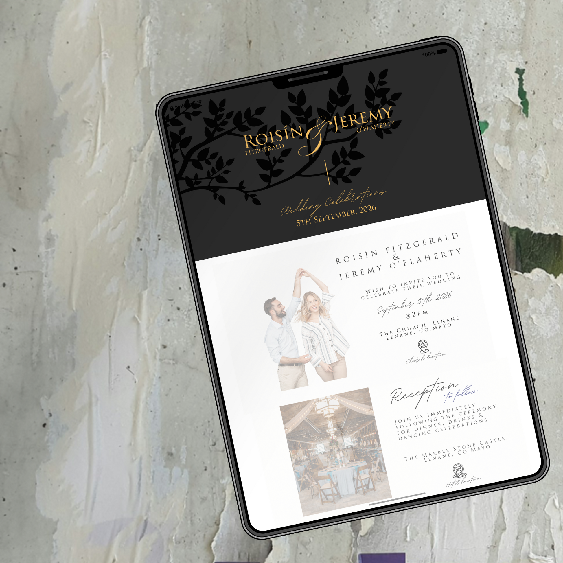 Midnight Botanical Wedding Invitation Suite – Canva Template