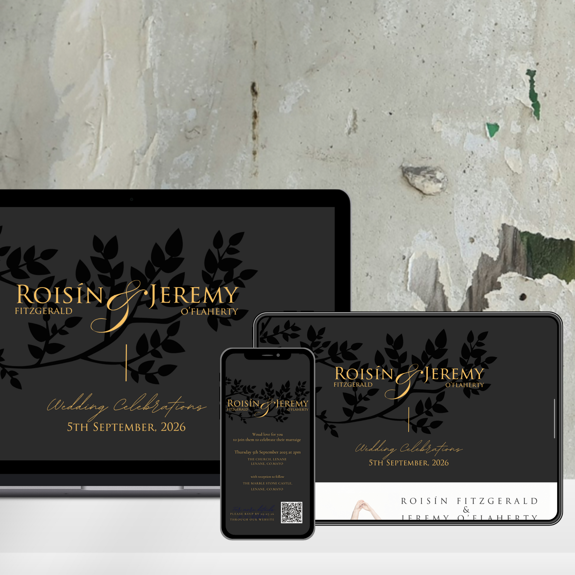 Midnight Botanical Wedding Invitation Suite – Canva Template