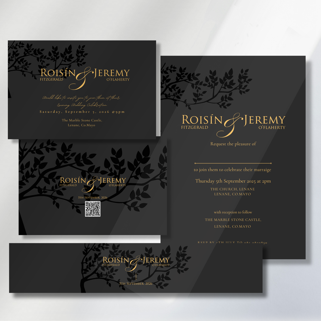 Midnight Botanical Wedding Invitation Suite – Canva Template