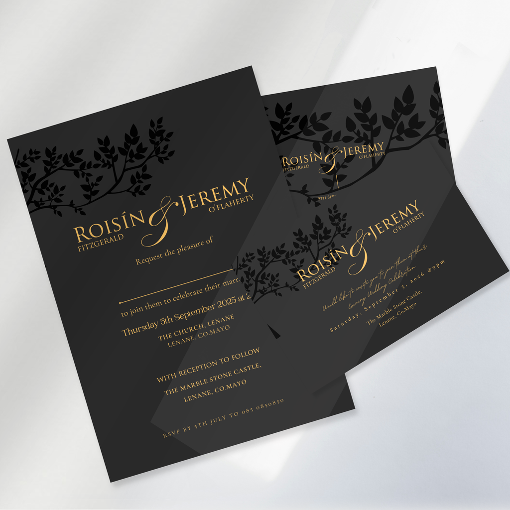 Midnight Botanical Wedding Invitation Suite – Canva Template
