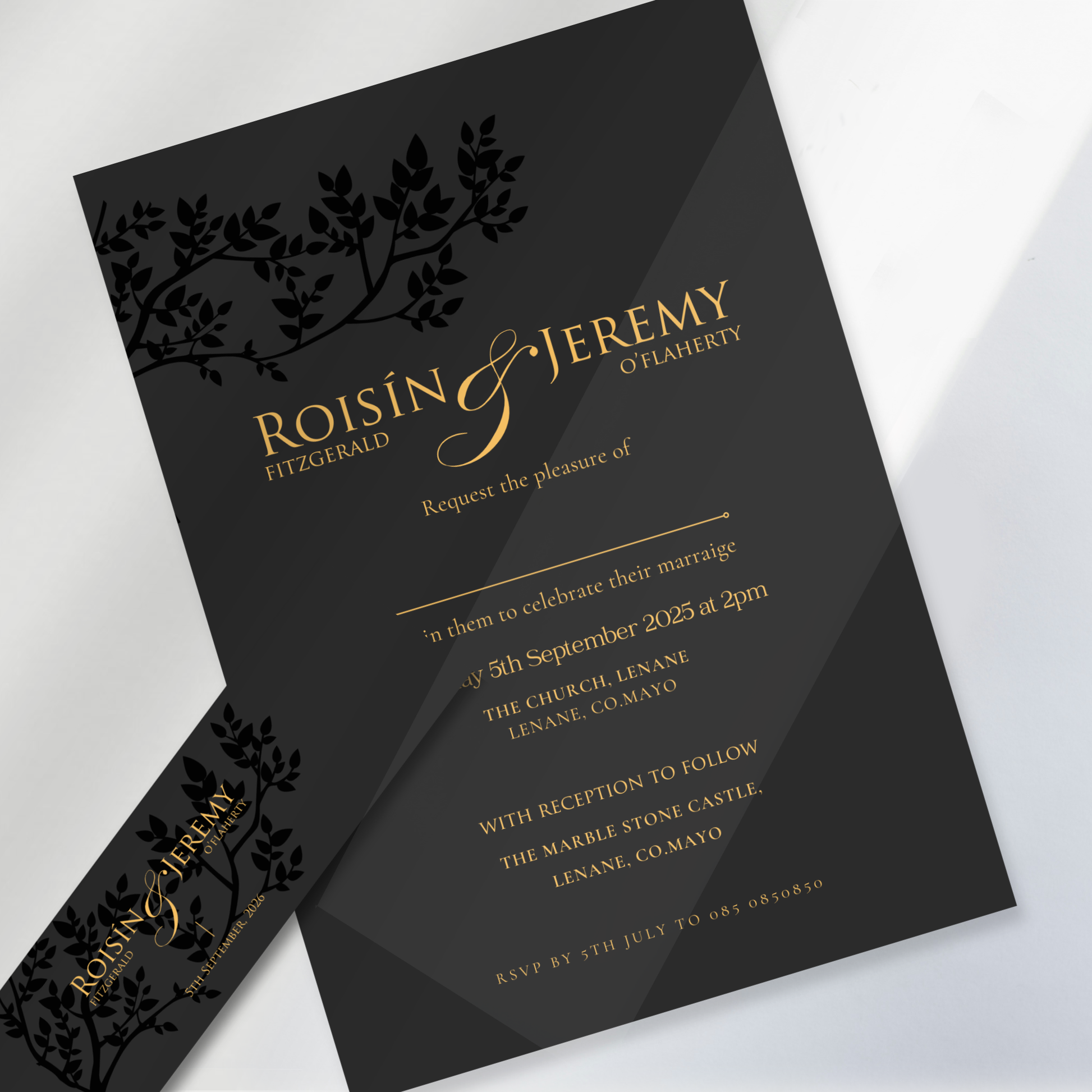 Midnight Botanical Wedding Invitation Suite (Print-Ready PDF Files)