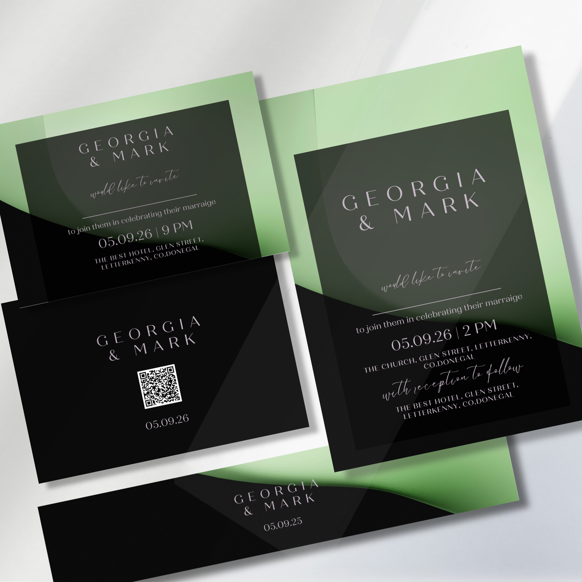 Midnight Mint Modern Wedding Invitation Suite – Canva Template