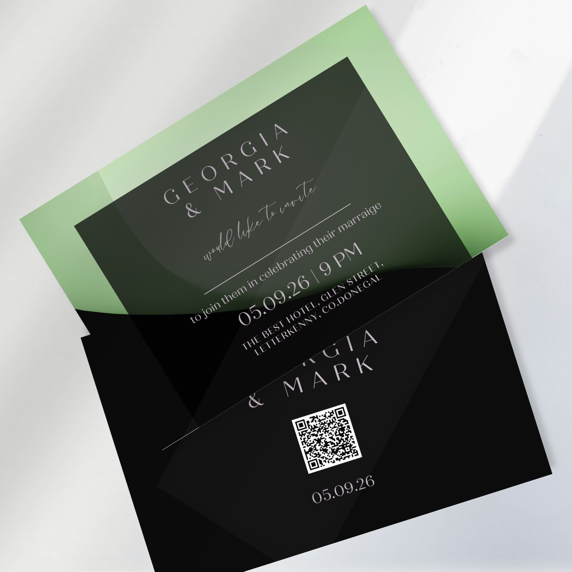 Midnight Mint Modern Wedding Invitation Suite – Canva Template
