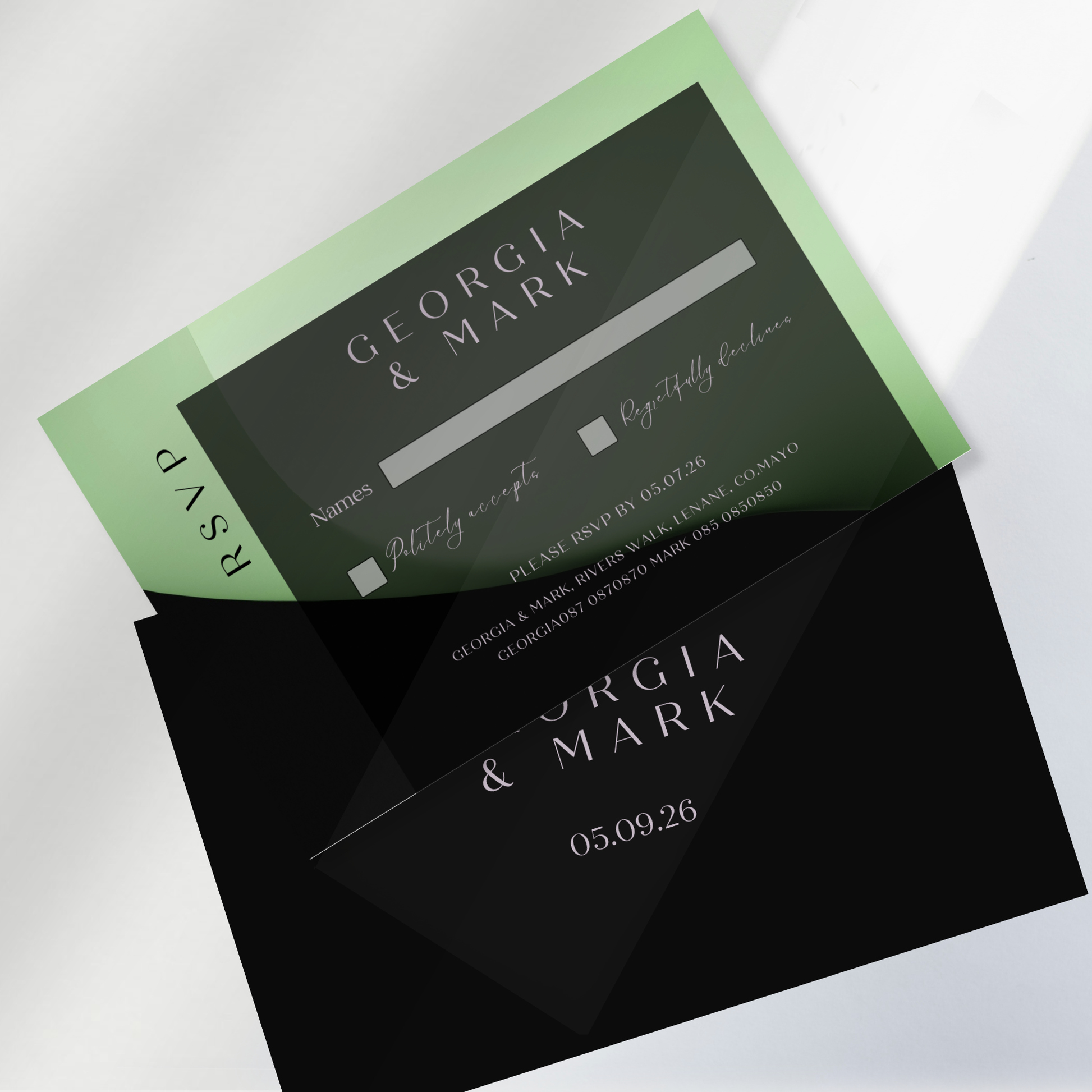 Midnight Mint Modern Wedding Invitation Suite (Print-Ready PDF Files)
