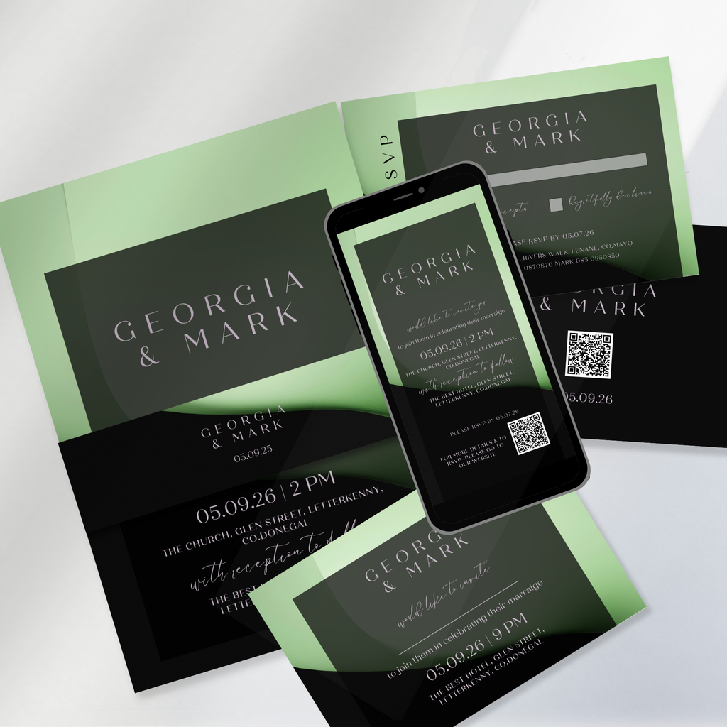 Midnight Mint Modern Wedding Invitation Suite – Canva Template