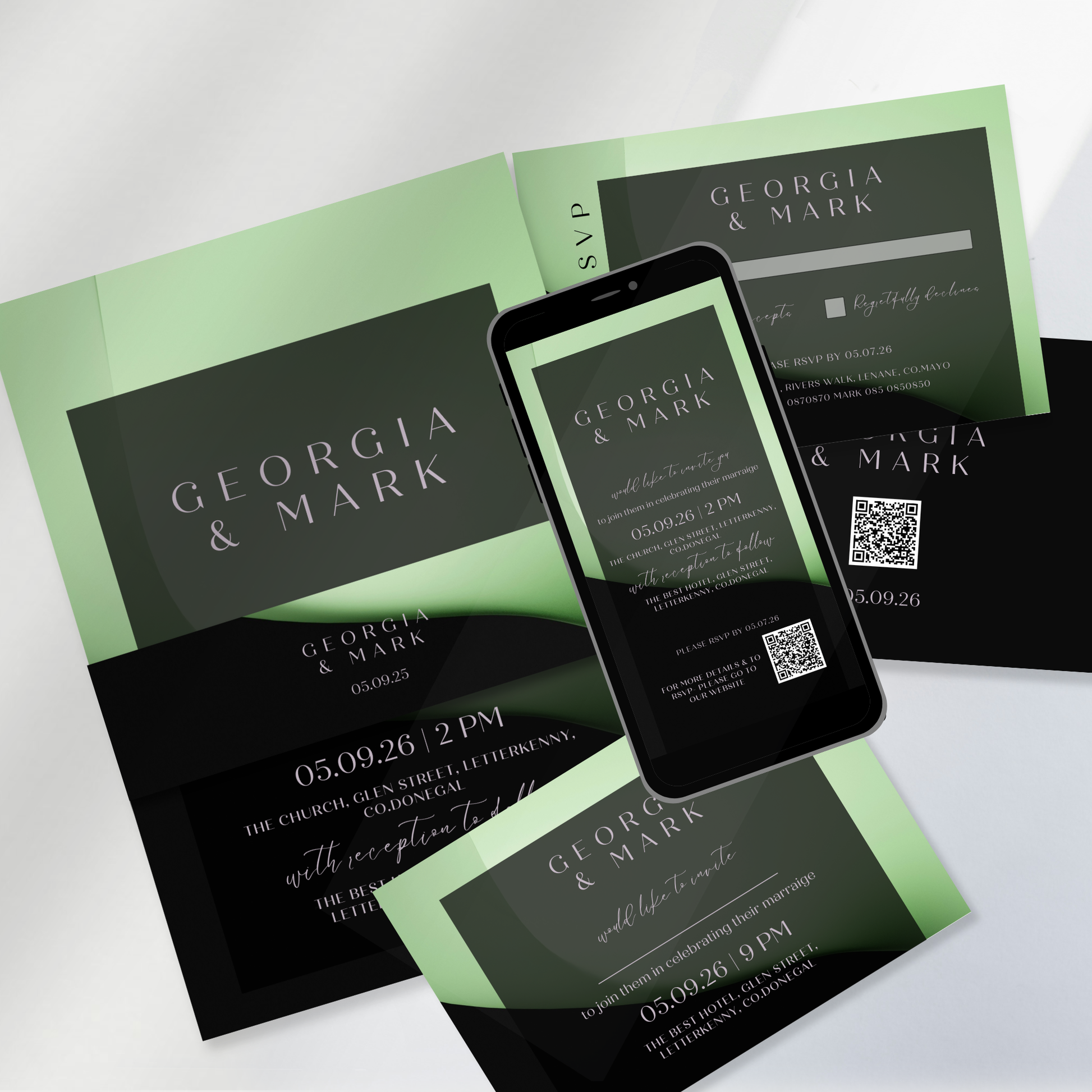 Midnight Mint Modern Wedding Invitation Suite – Canva Template