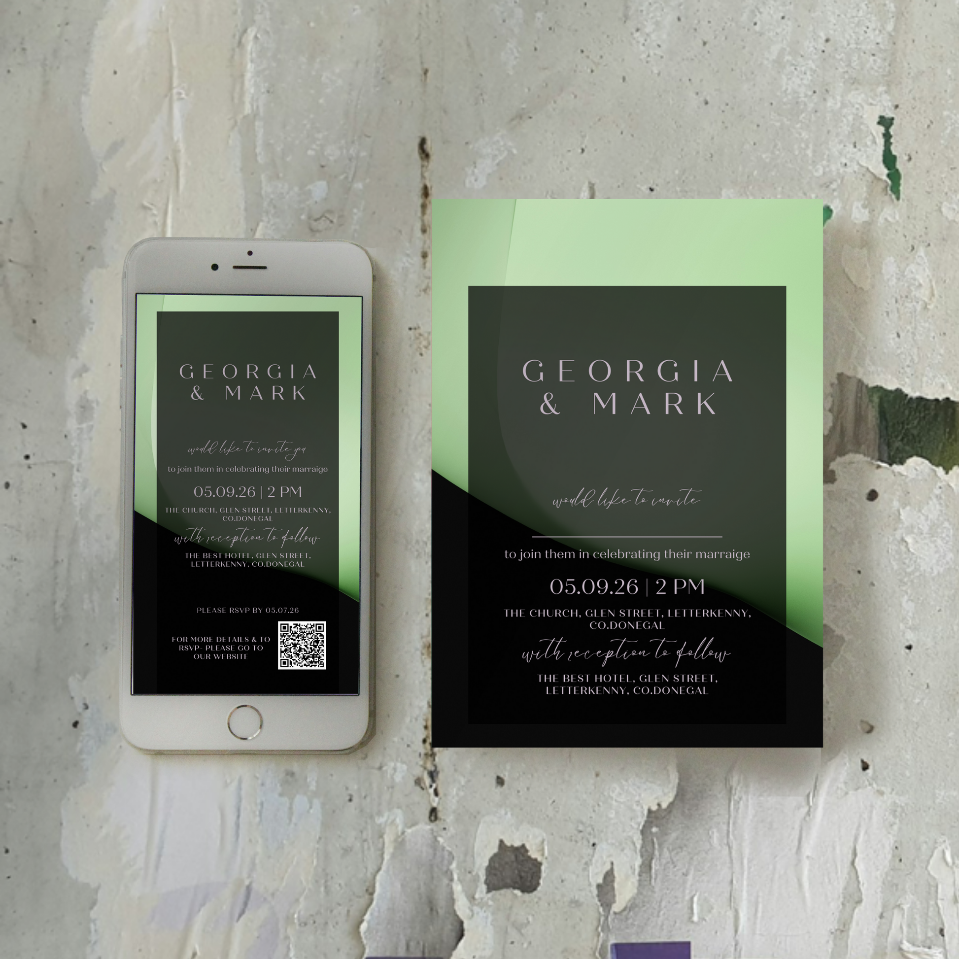 Midnight Mint Modern Wedding Invitation Suite – Canva Template