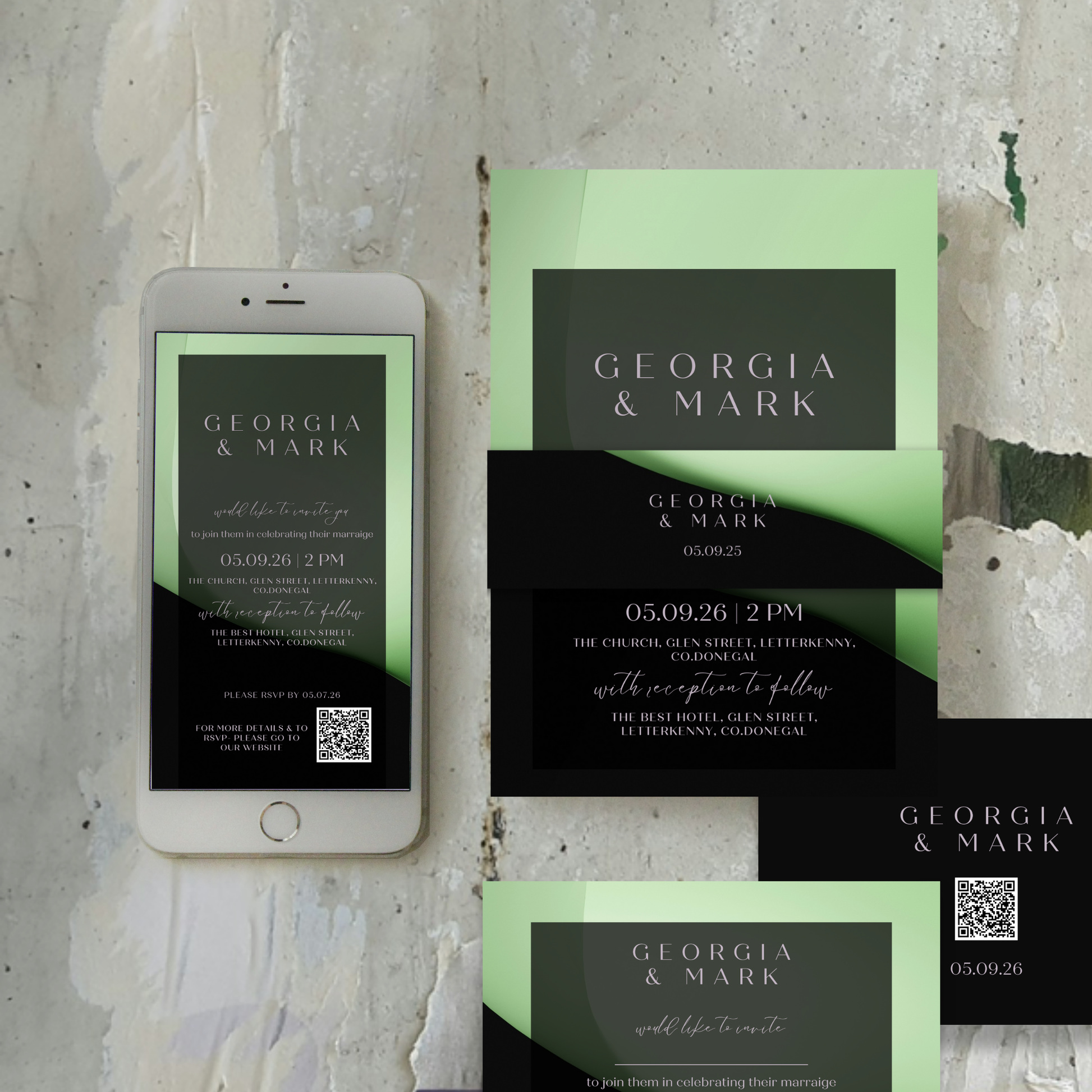 Midnight Mint Modern Wedding Invitation Suite – Canva Template