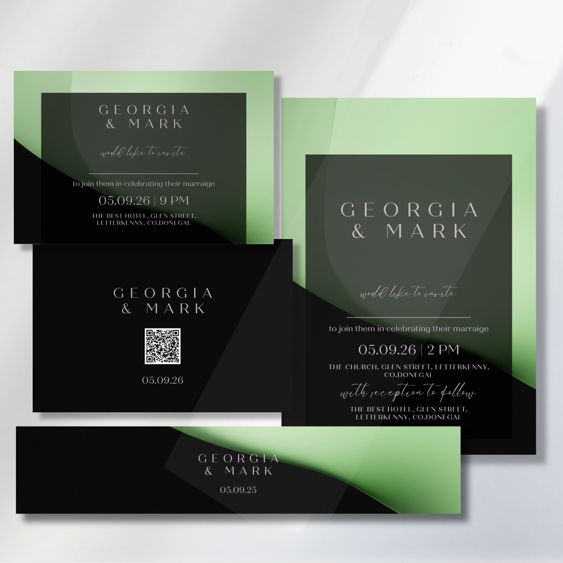 Midnight Mint Modern Wedding Invitation Suite – Canva Template
