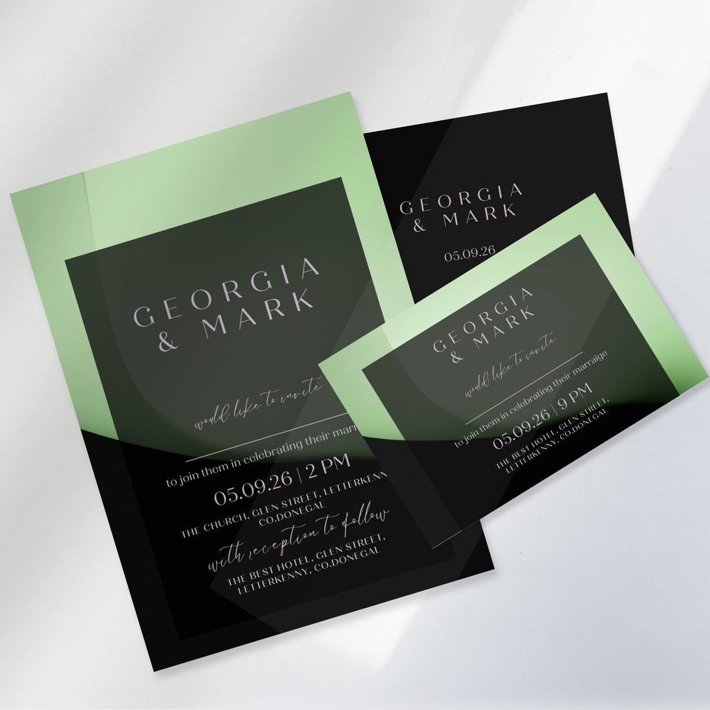 Midnight Mint Modern Wedding Invitation Suite (Print-Ready PDF Files)