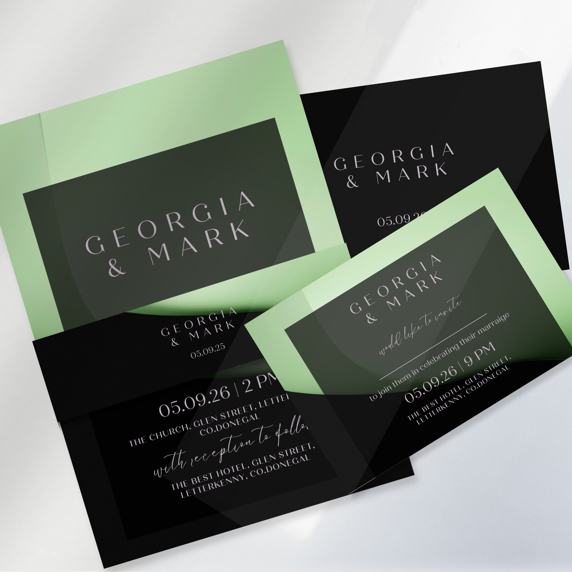Midnight Mint Modern Wedding Invitation Suite (Print-Ready PDF Files)