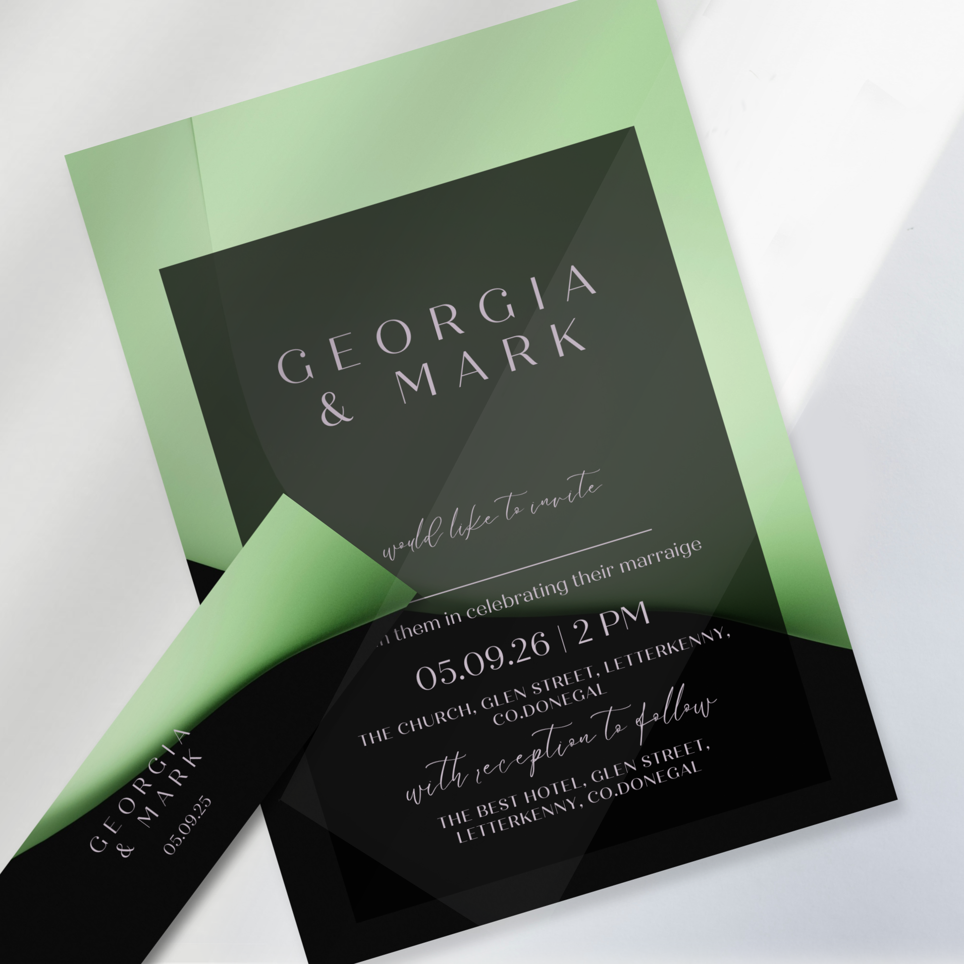 Midnight Mint Modern Wedding Invitation Suite (Print-Ready PDF Files)