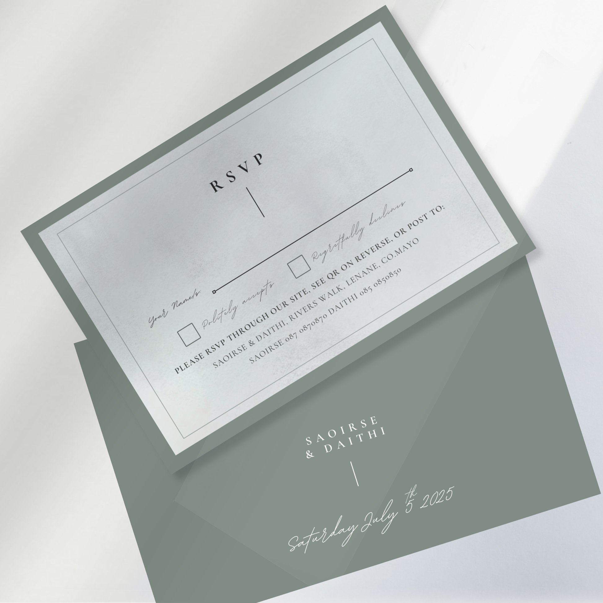 Misty Grey Minimal Wedding Invitation Suite (Print-Ready PDF Files)